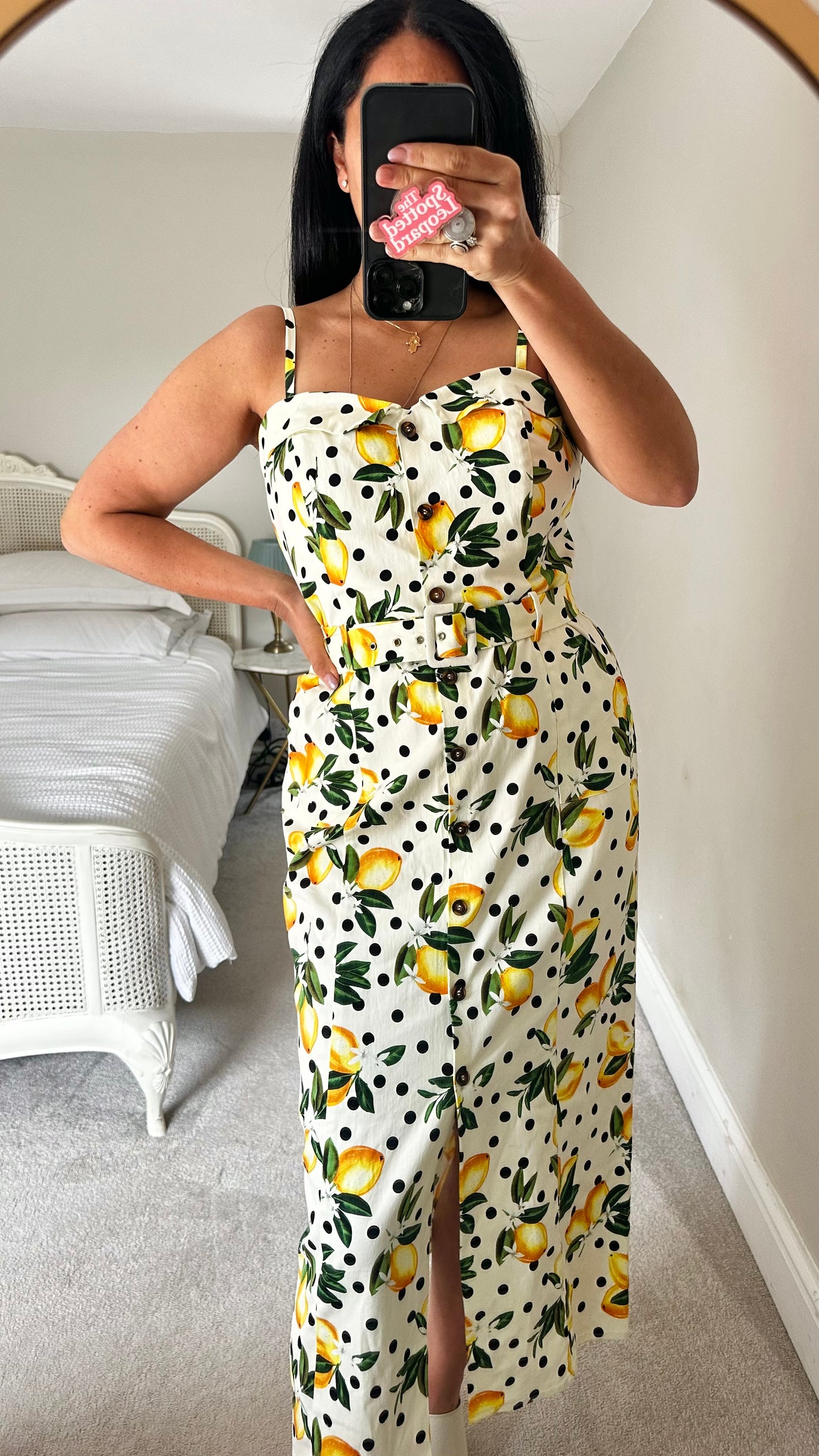 Oasis lemon print polka dot button up event dress wedding guest medium UK 14 new