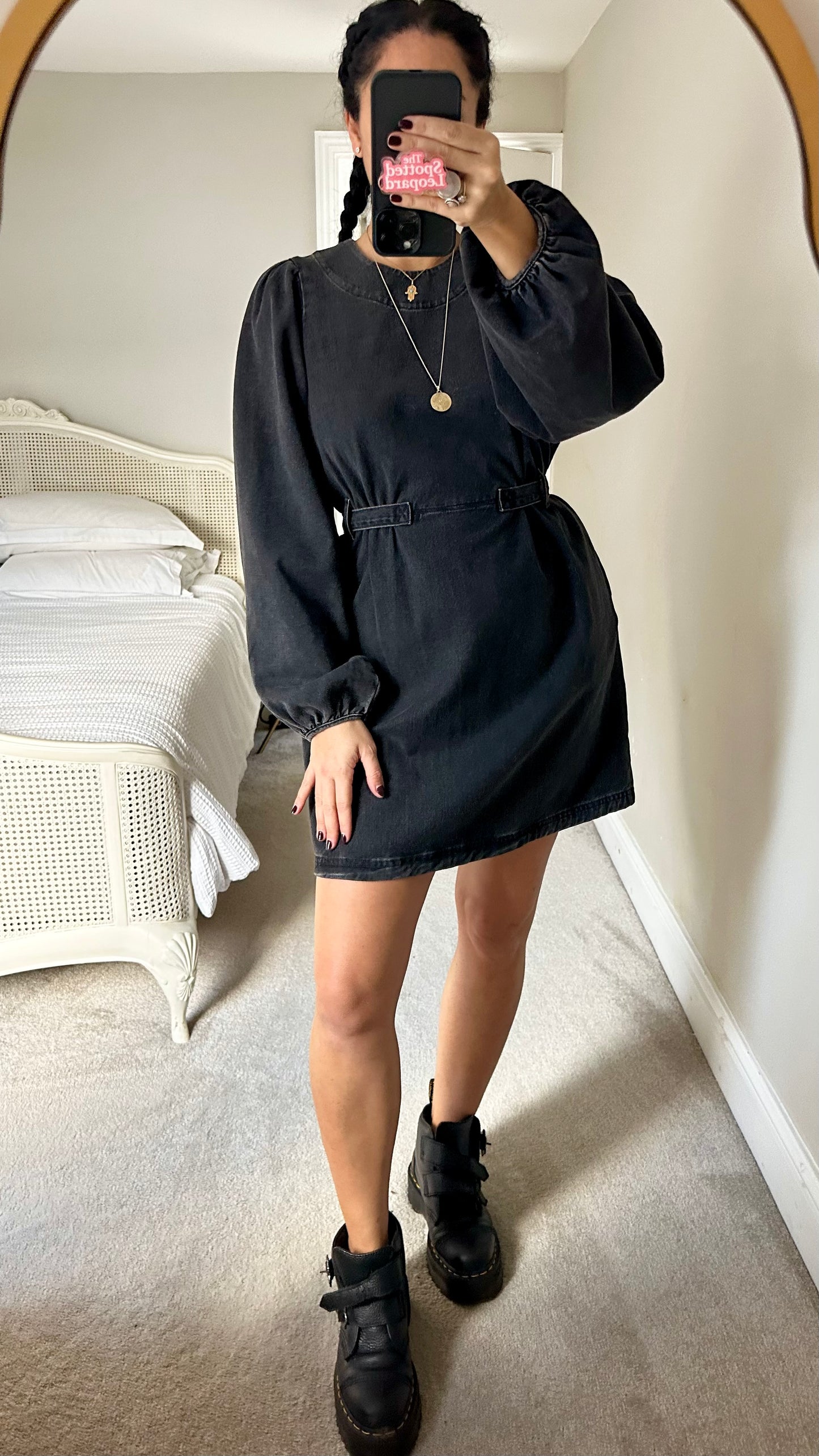 & other stories black charcoal denim casual dress medium UK 12 vgc