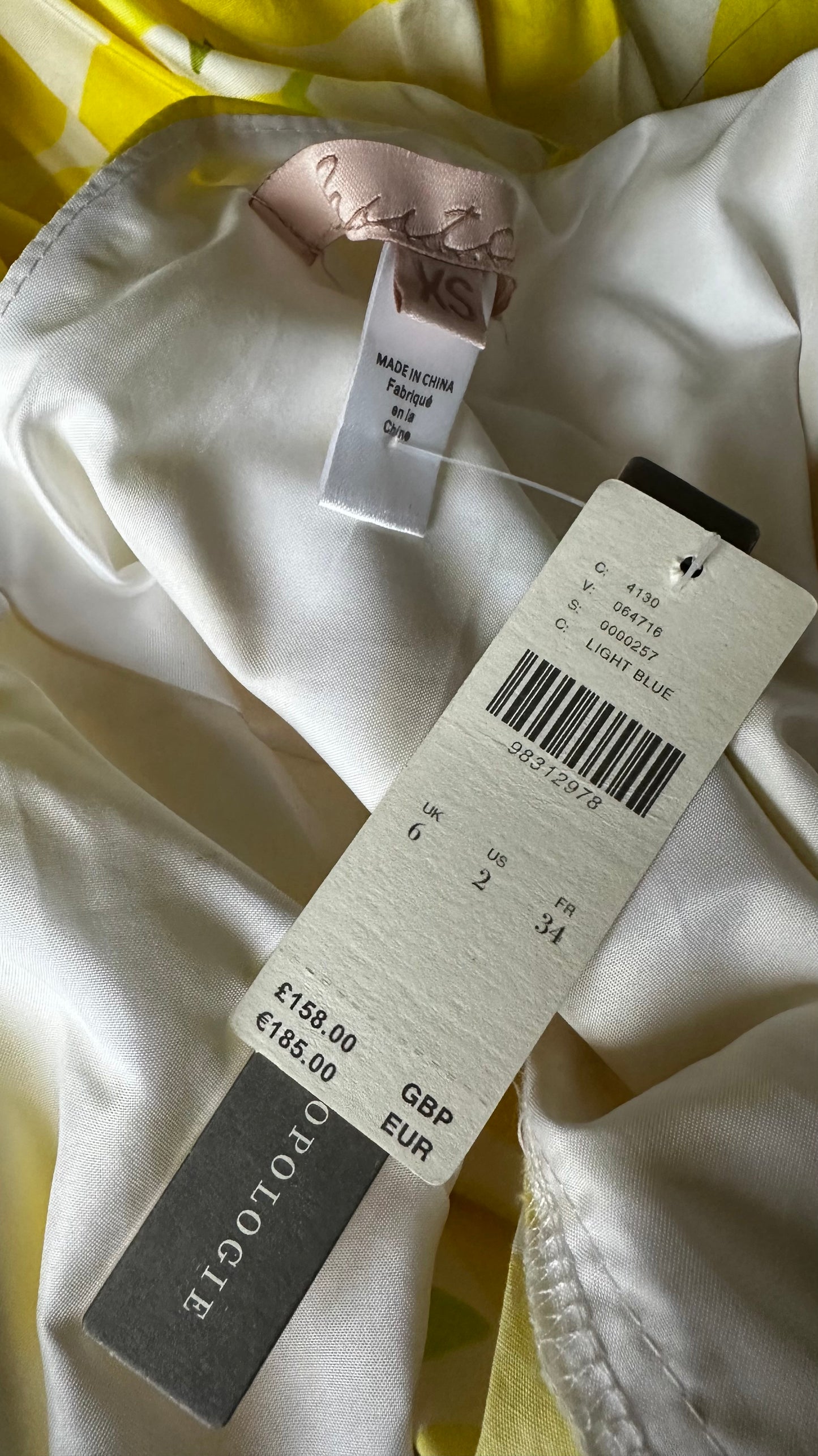 Anthropologie yellow lemon print warp cotton midi event dress extra small UK 6 new bnwt