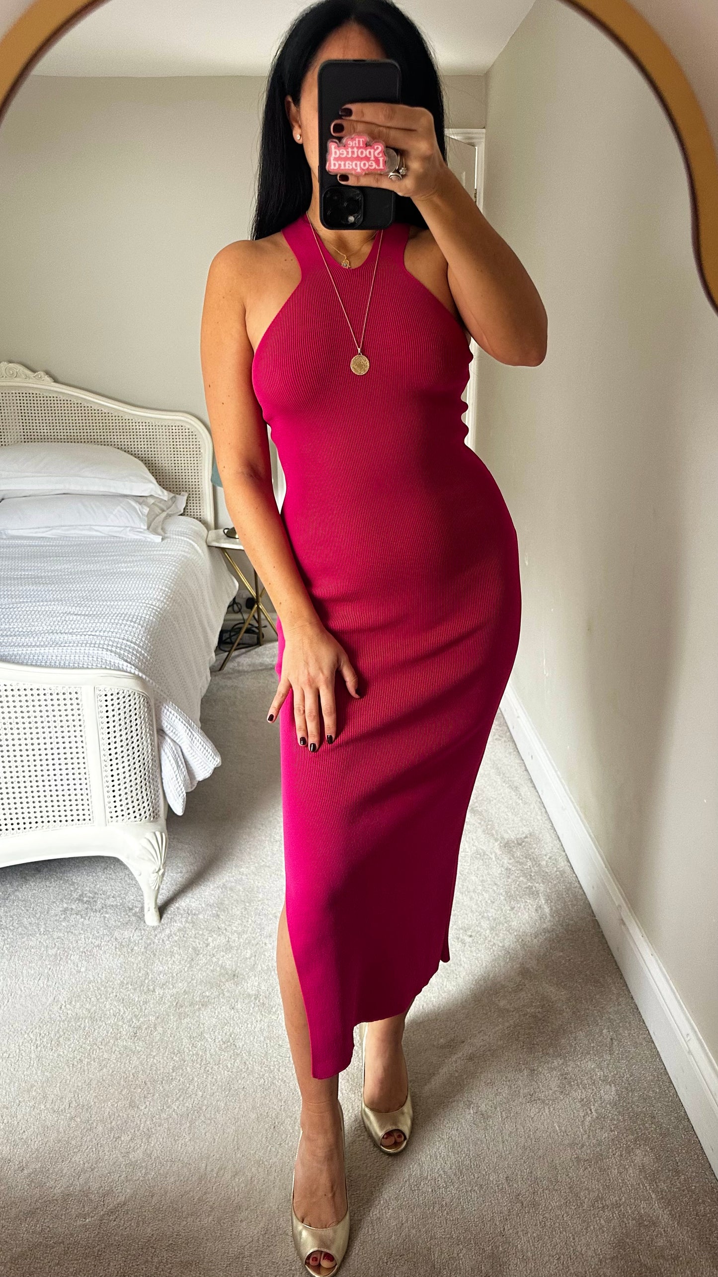 Topshop fuschia pink ribbed evening dress large UK 12 new bnwt XMS25 Christmas event