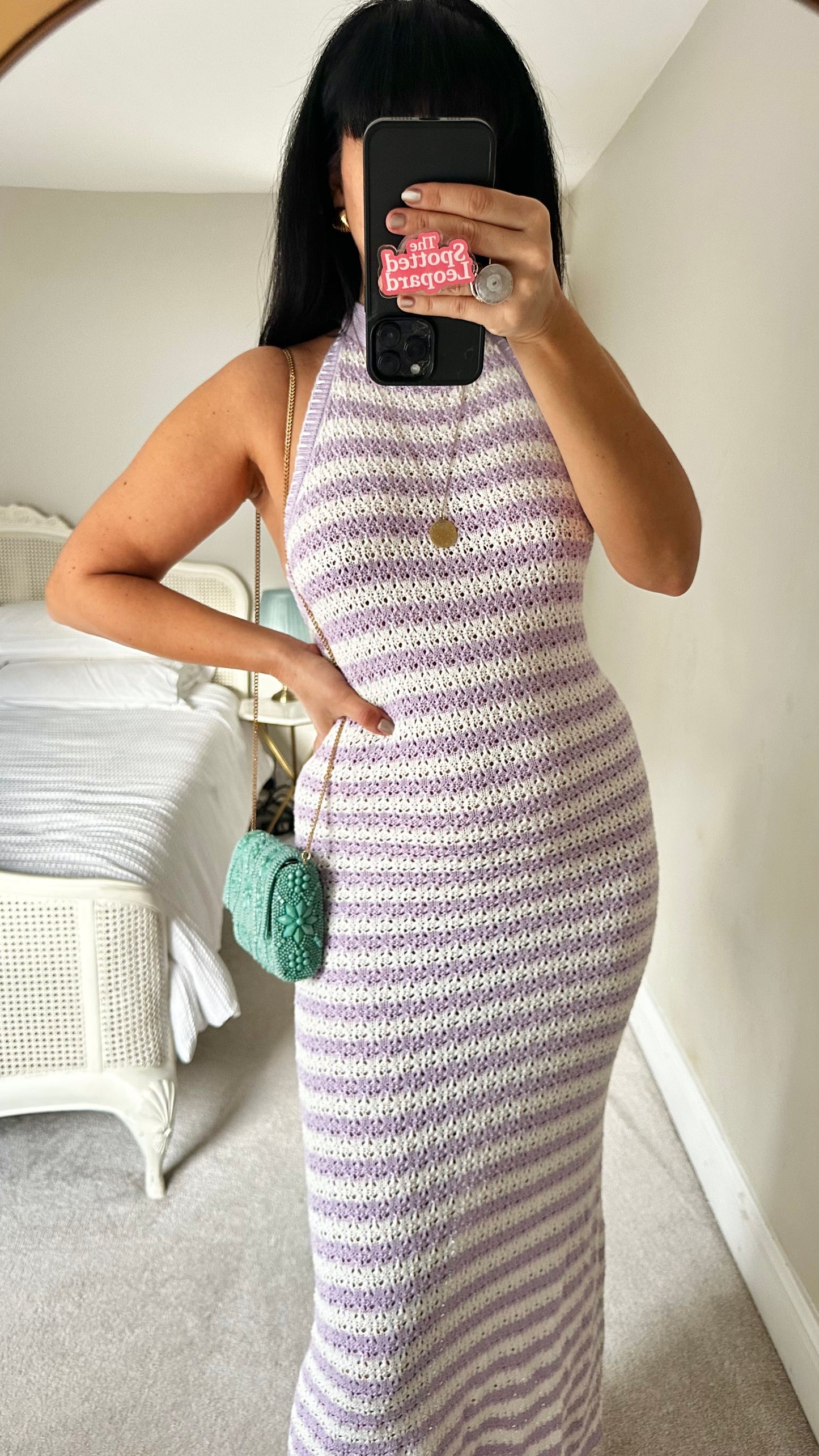 Kitri lilac cream crochet maxi halterneck event holiday dress large UK 14 new bnwt