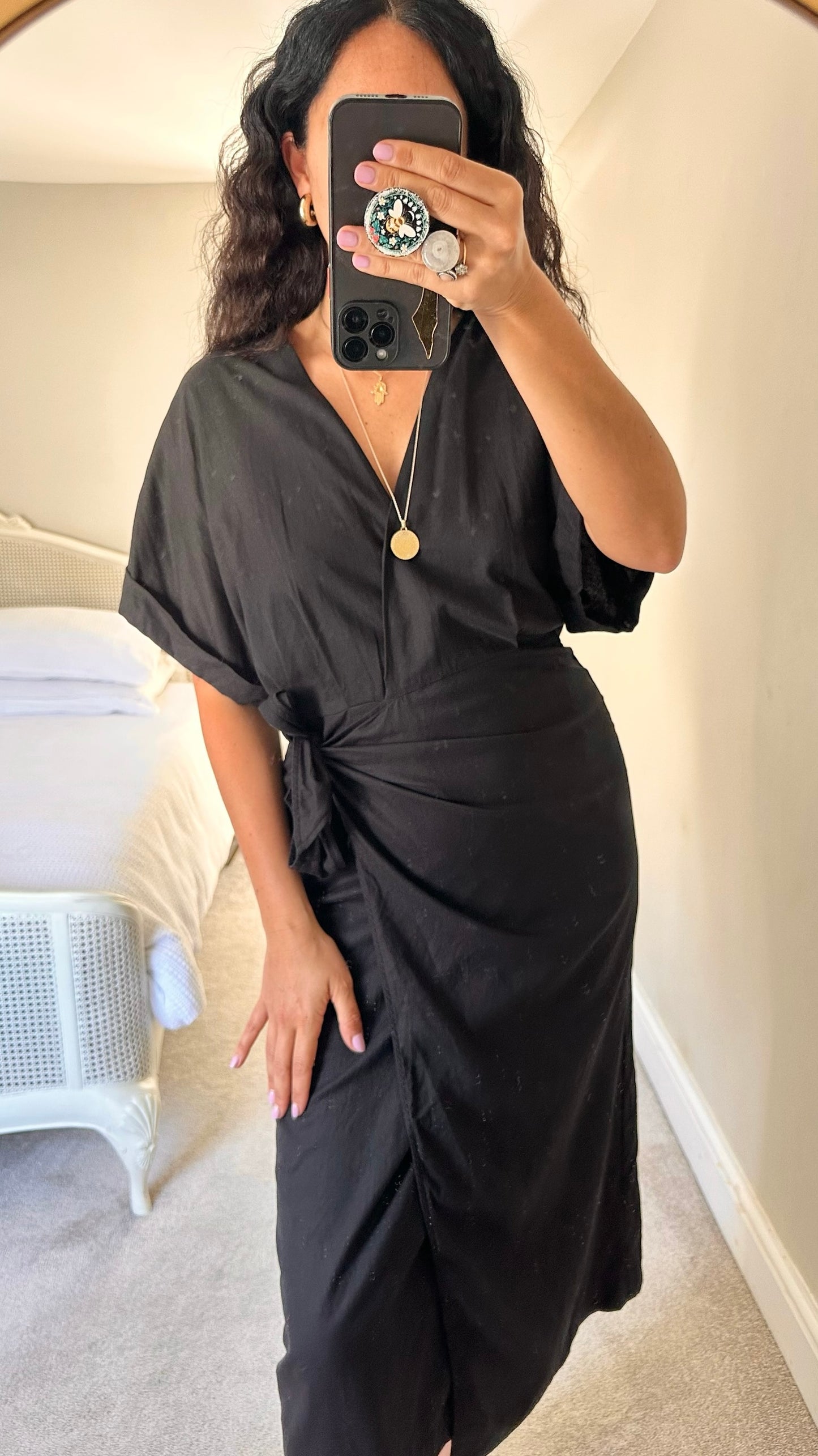 &Other stories black wrap midi dress medium M UK 10 vgc
