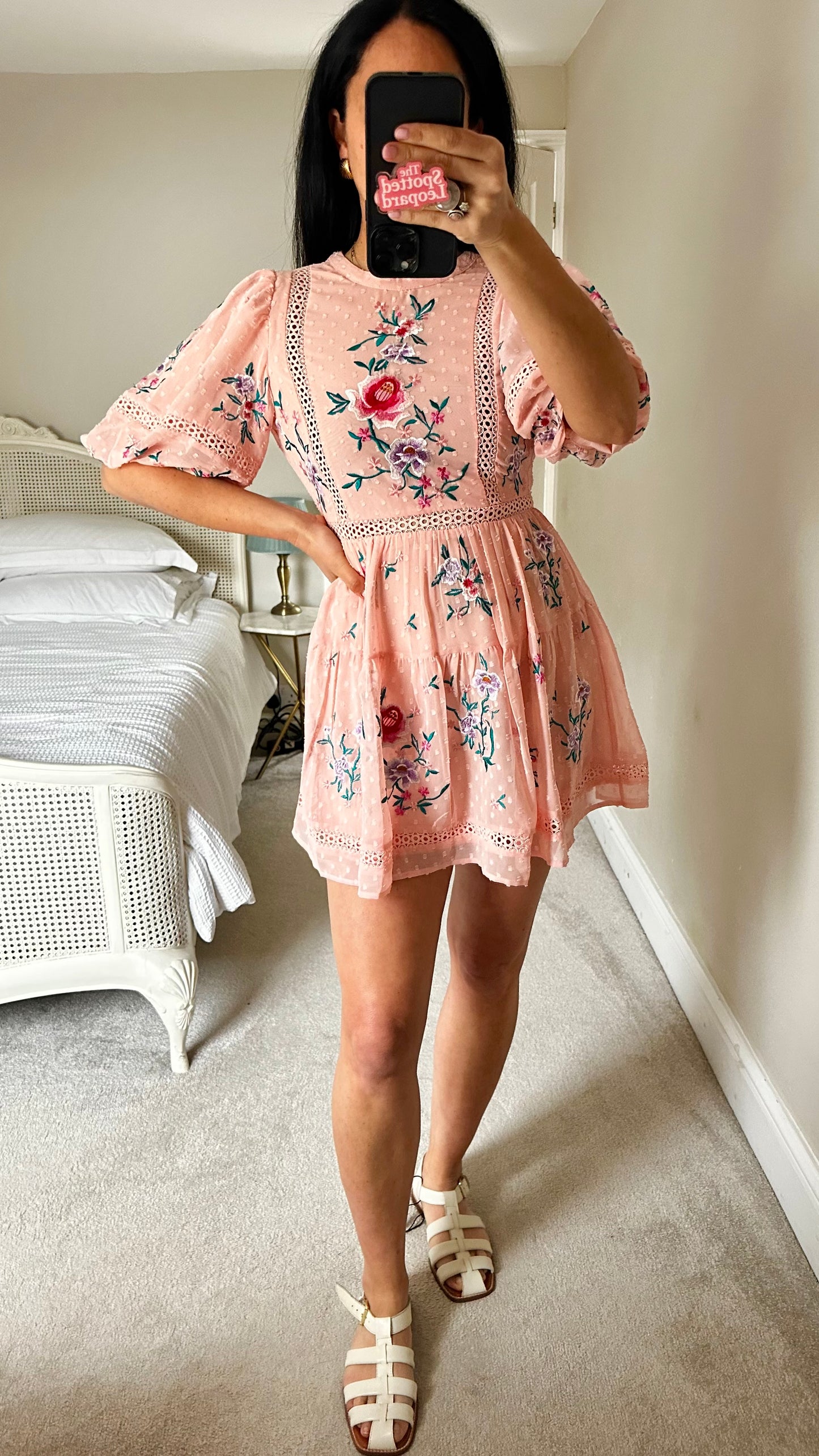 ASOS light pink embroidered mini dress petite UK 8 vgc event