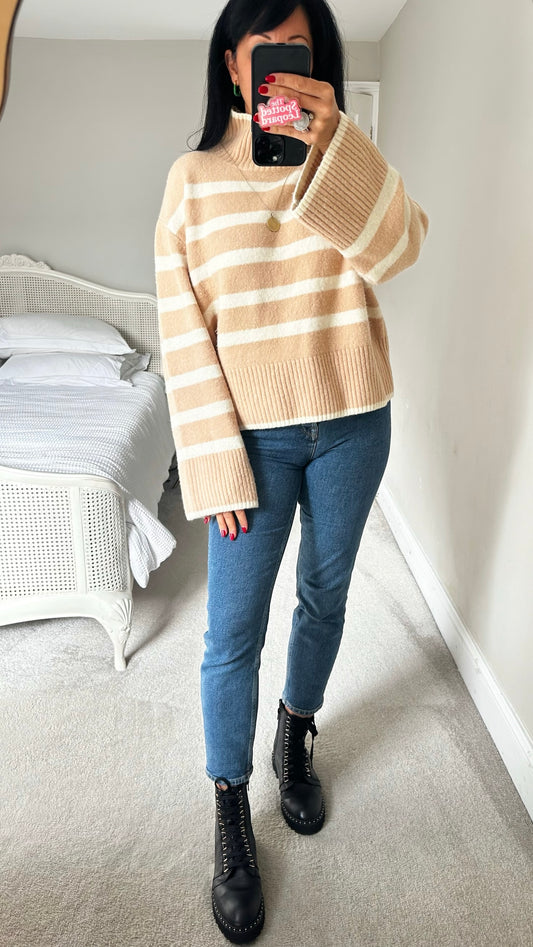 & other stories beige cream striped knitted jumper medium UK 12 vgc