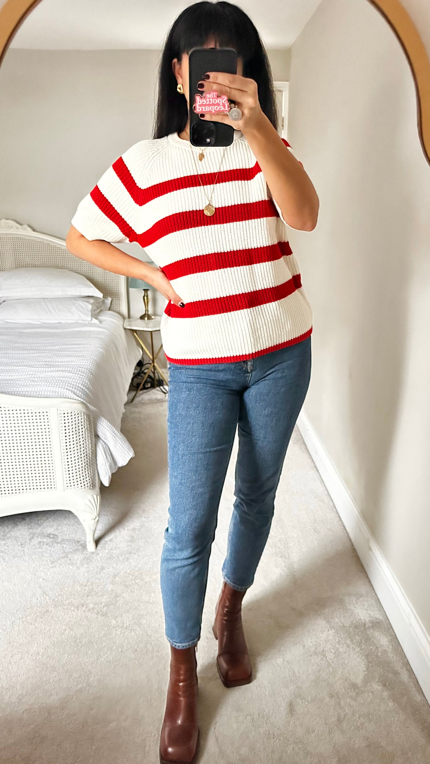 Selected Femme @ Anthropologie red white stripe knitted top jumper medium UK 12 vgc