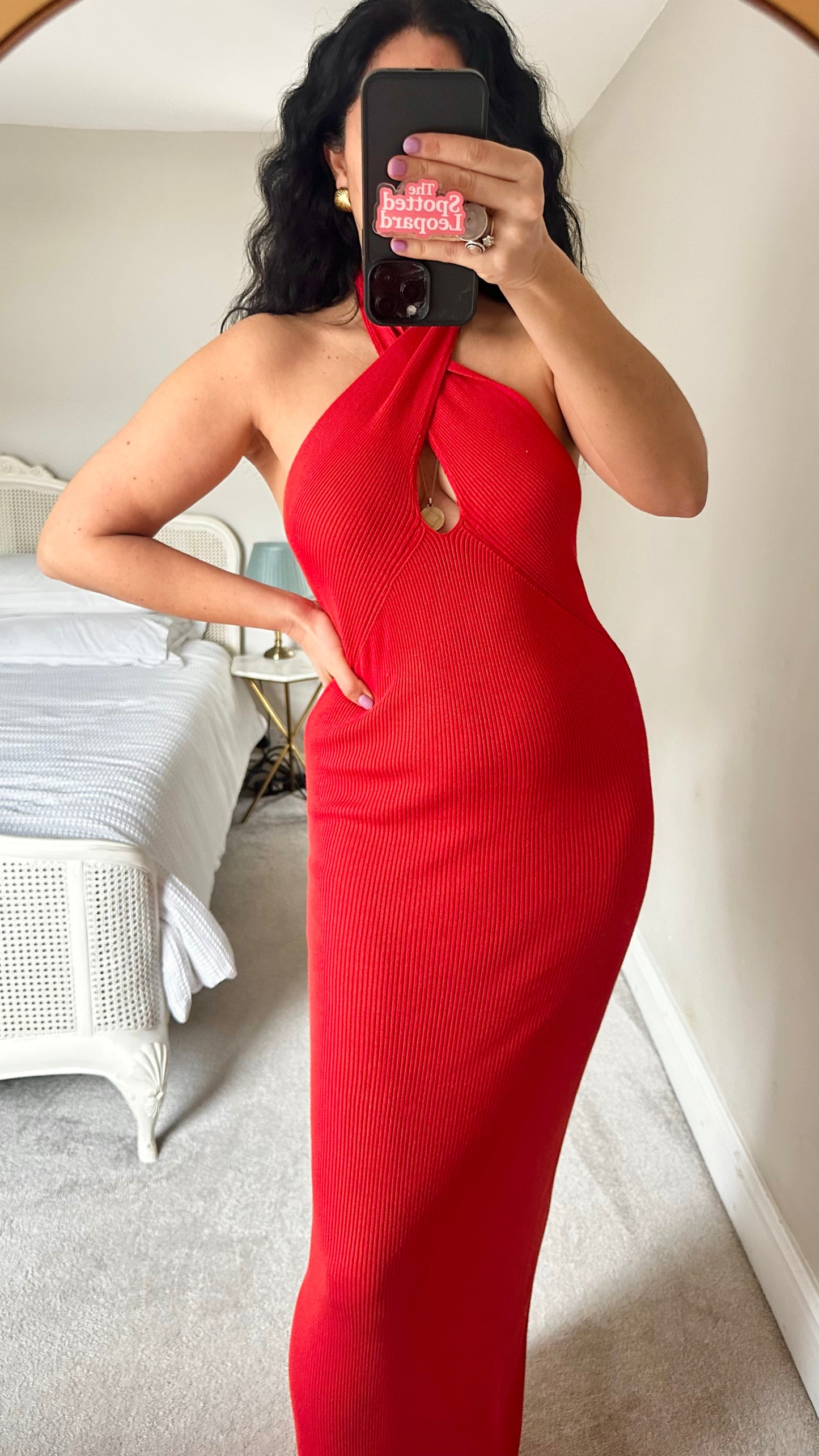 Mango bright red halterneck holiday event maxi dress tall extra large / UK 14 vgc
