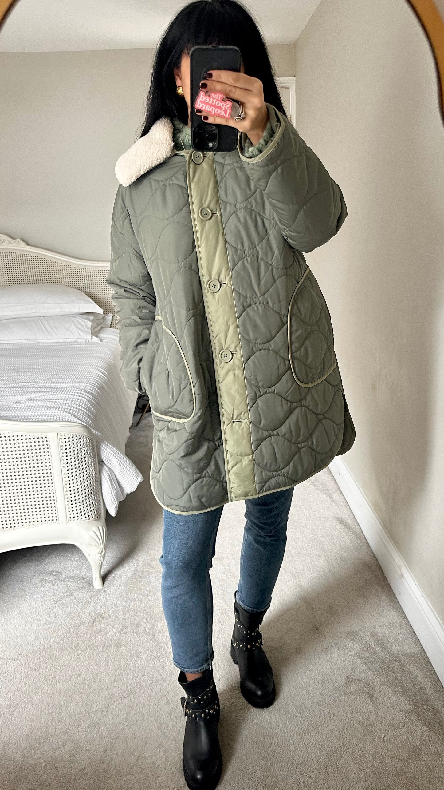Albaray khaki green quilted puffa coat medium large UK 12-14 vgc