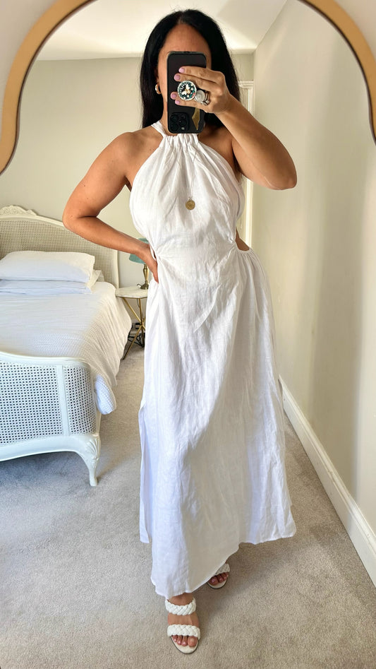 Dissh @ Net a Porter linen white cutout holiday dress long maxi midaxi large UK 12