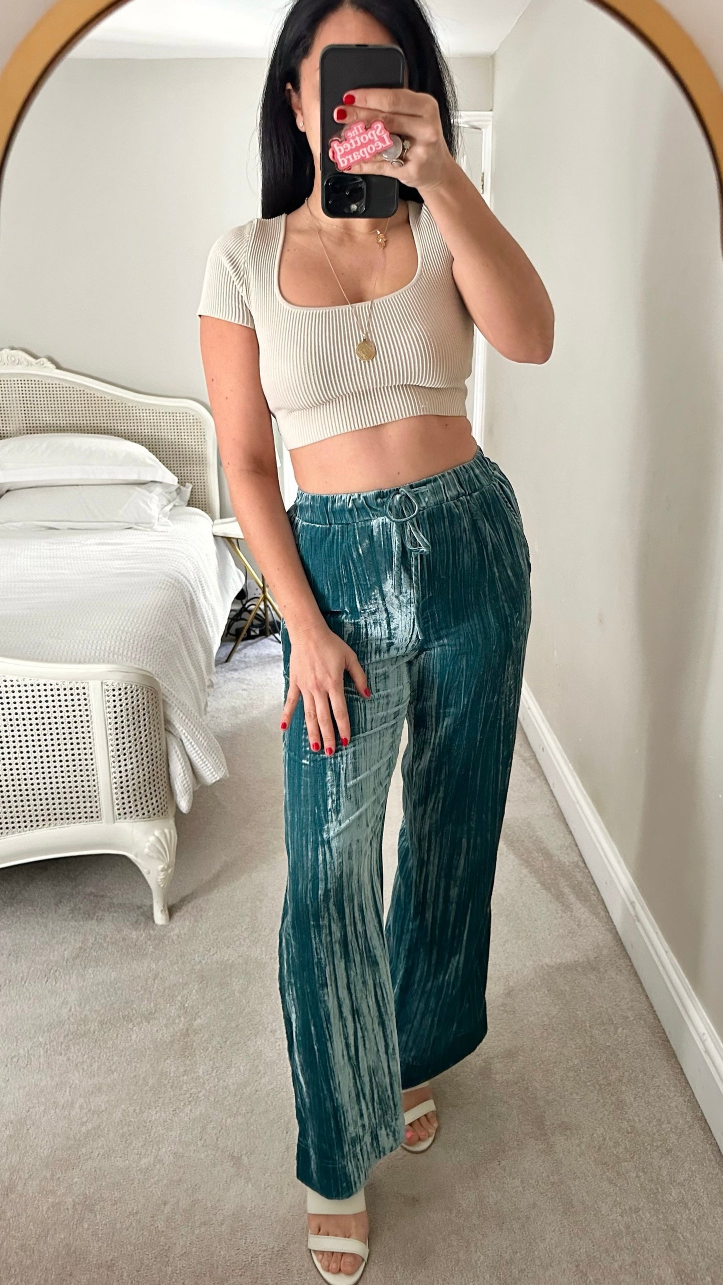 Oliver bonas teal turquoise velvet long line trousers Small S UK 8 excellent used condition