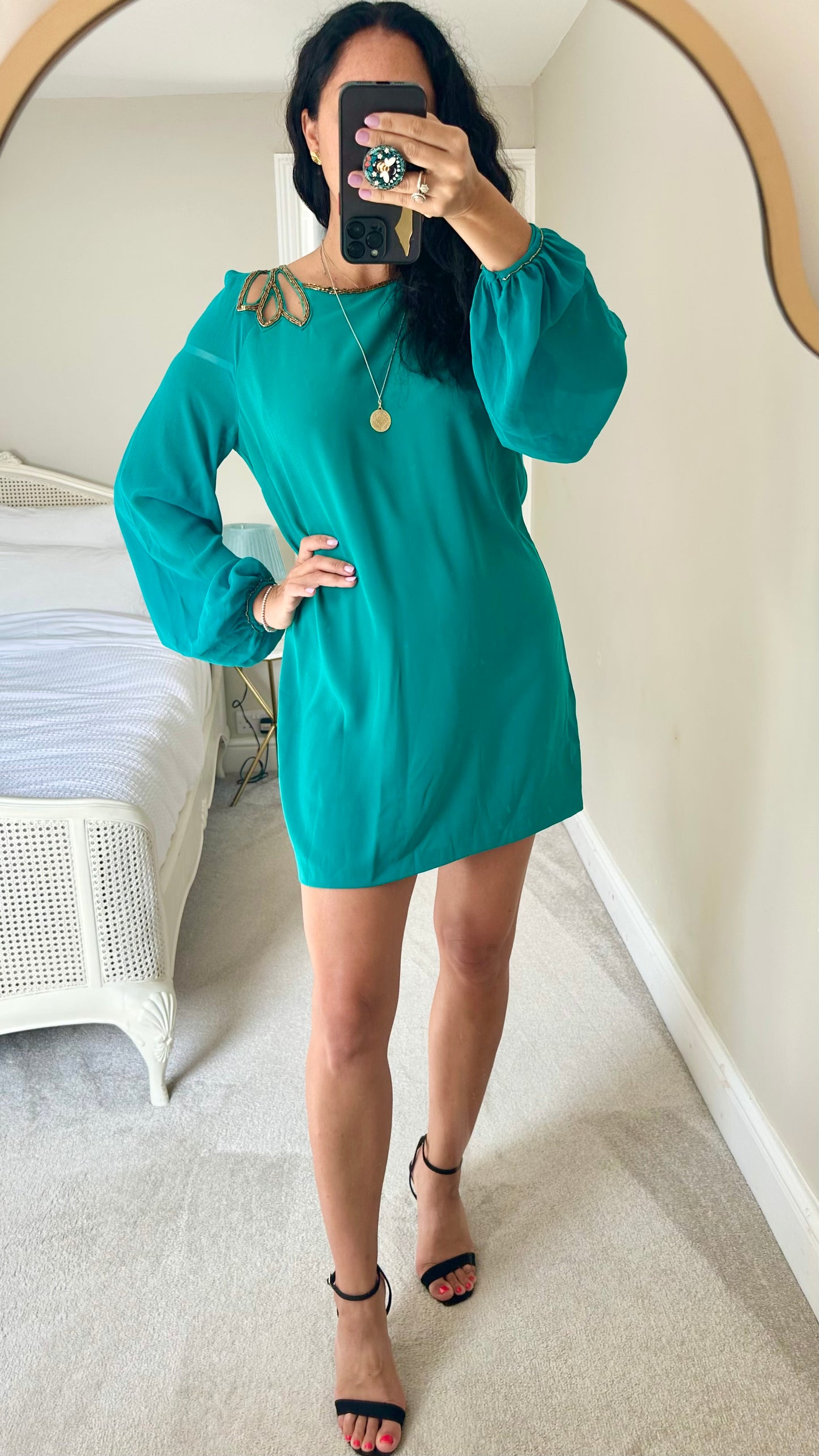 Warehouse spotlight teal turquoise green blue mini party Christmas dress extra large UK 12-14 vgc