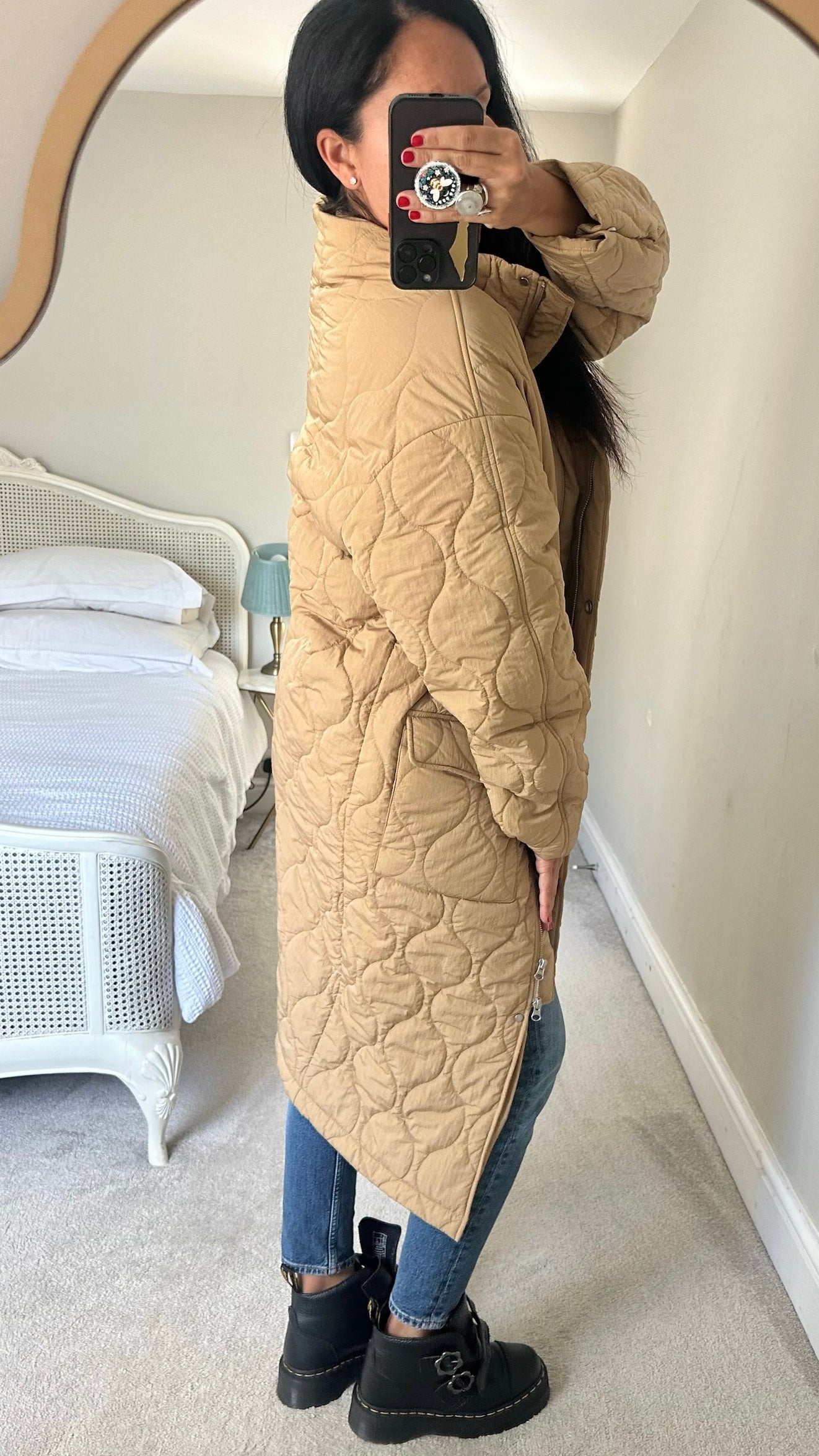 & other stories camel beige tan quilted long line coat small UK 8 vgc w25