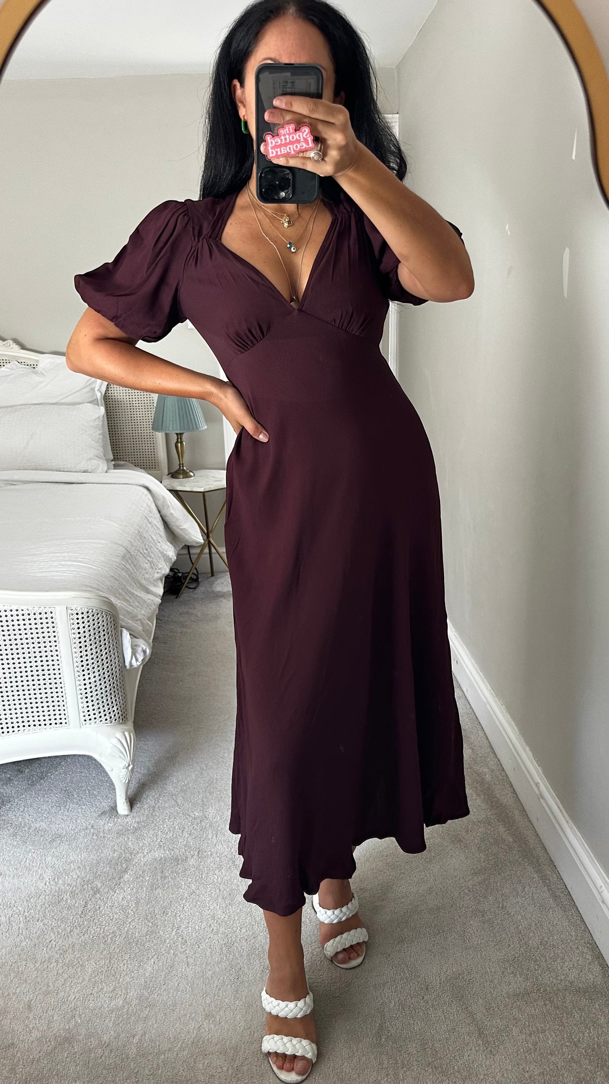 Ghost mulberry deep purple midi long wedding guest dress small UK 8-10 vgc