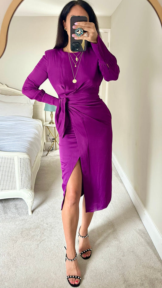 & other stories deep purple satin midi event wedding guest dress small UK 8 backless