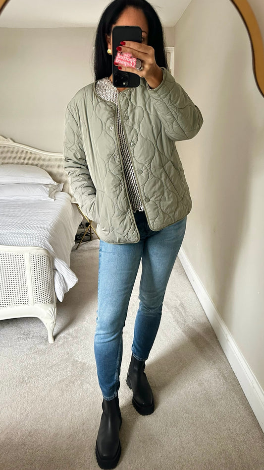 La Redoute olive khaki green quilted jacket large L UK 12-14 excellent used condition