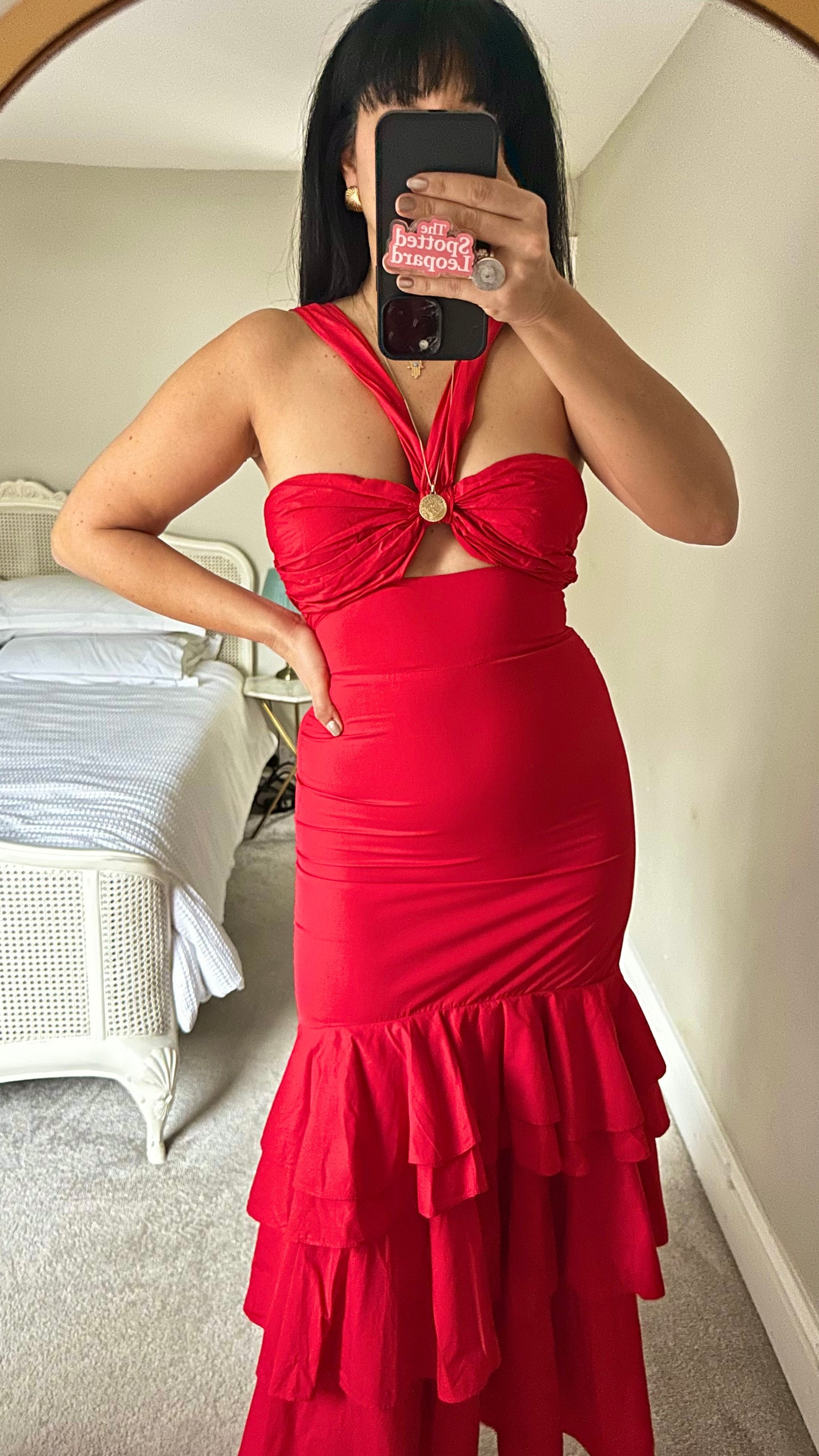 Never Fully Dressed red cotton maxi event dress small UK 8 vgc