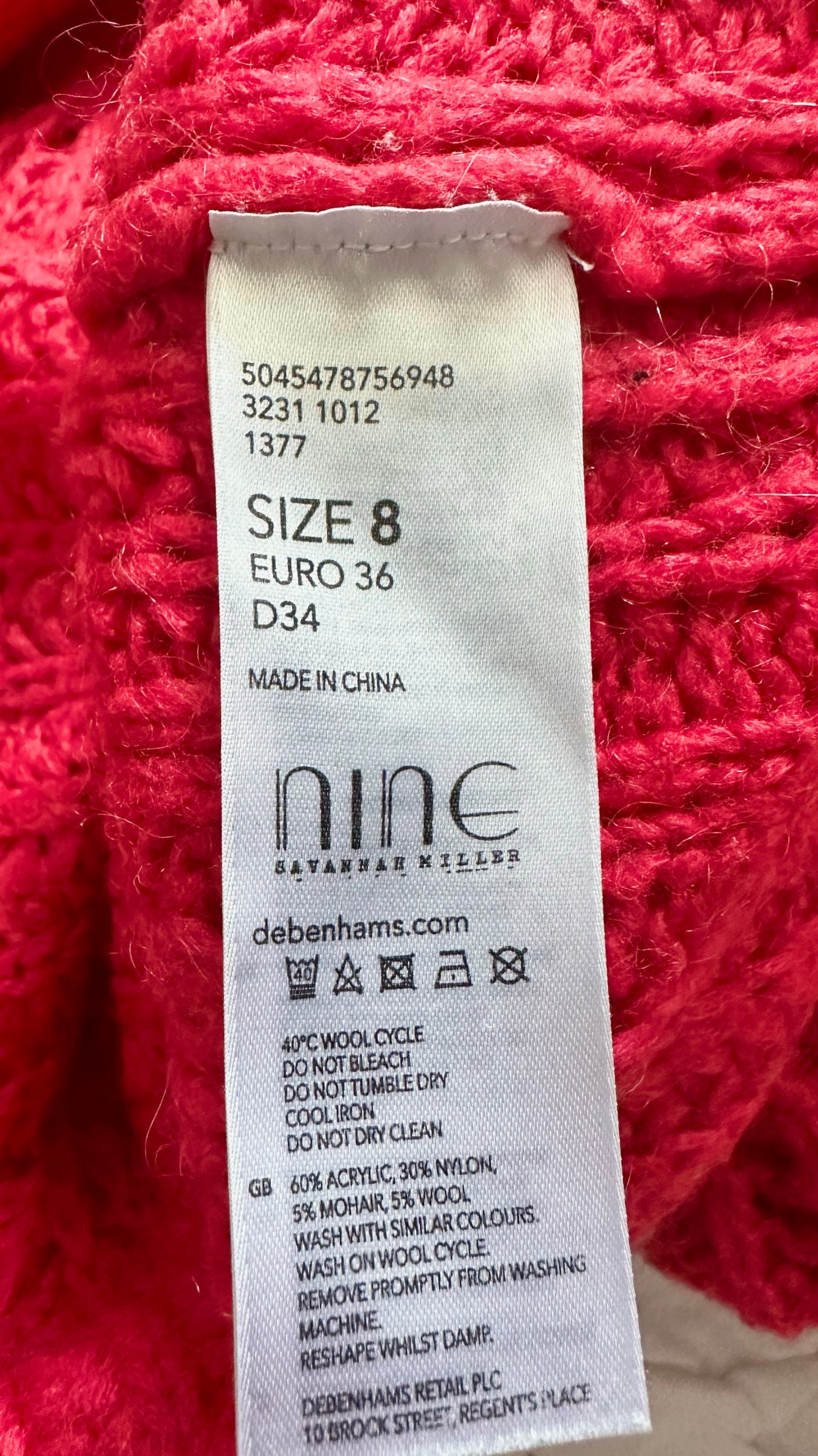 NINE savannah Miller @Next pink wide knit jumper small medium SM UK 8 10 vgc