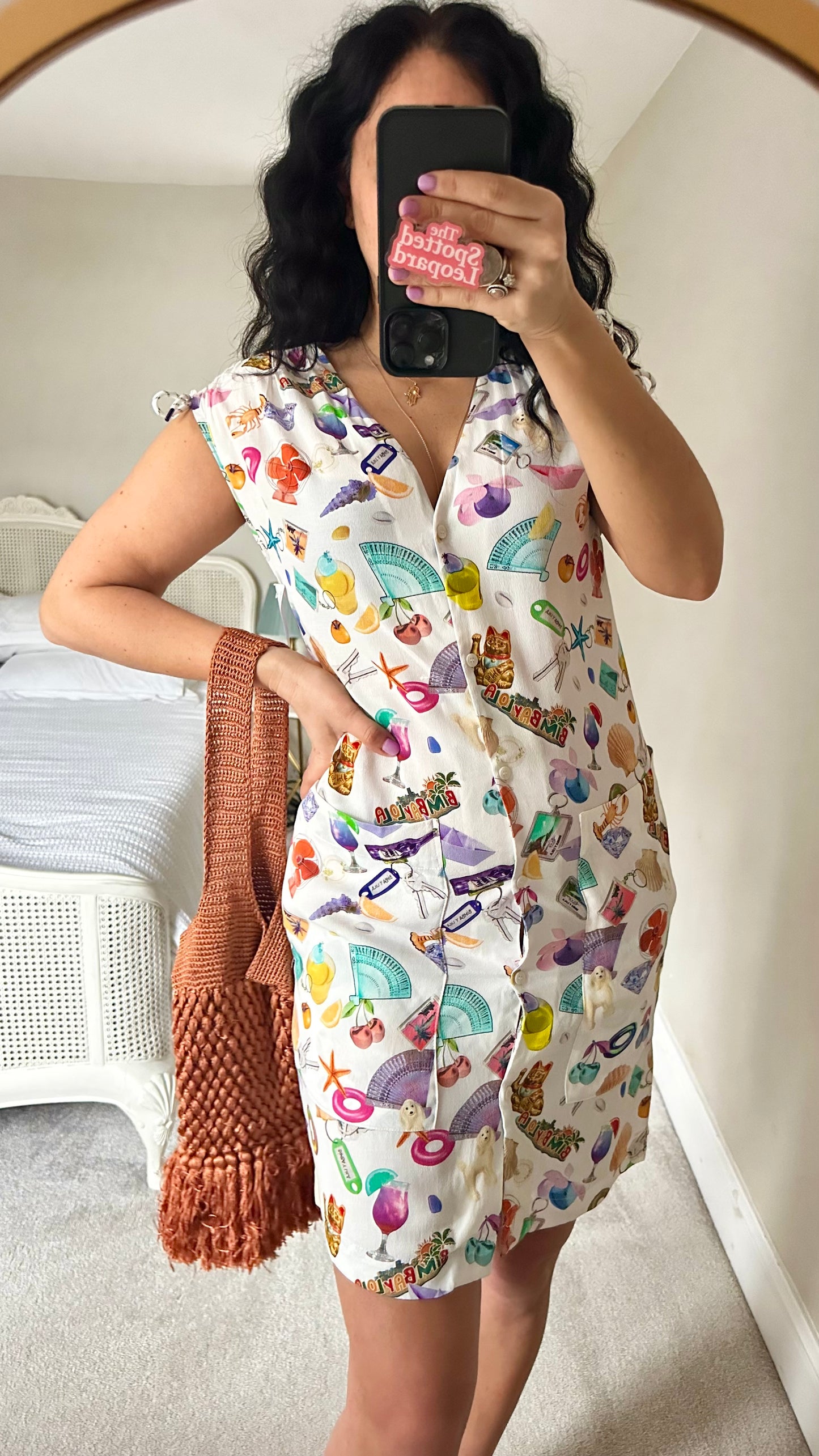 Bimba Y Lola white kitsch fan shell print lucky cat small event dress UK 8 new bnwt