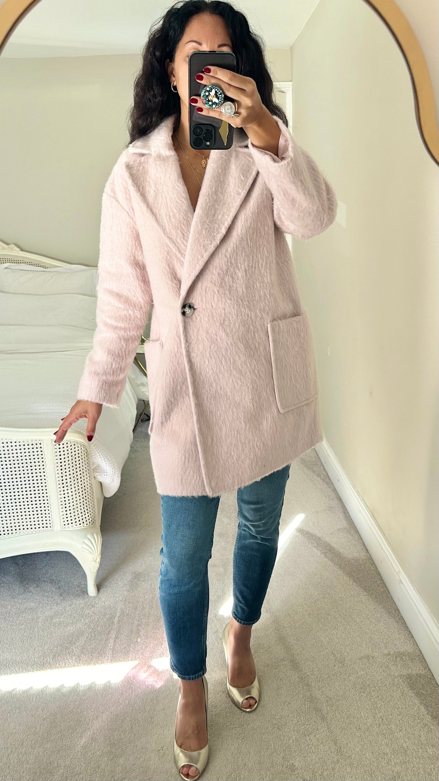 Topshop light rose pink overcoat large UK 12-14 vgc