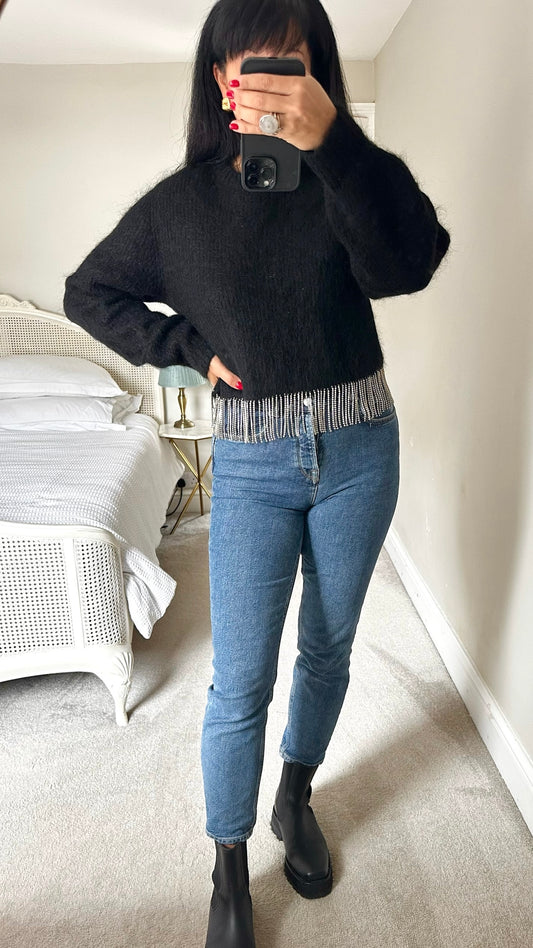 & other stories black mohair blend diamante evening jumper medium UK 10-12 vgc