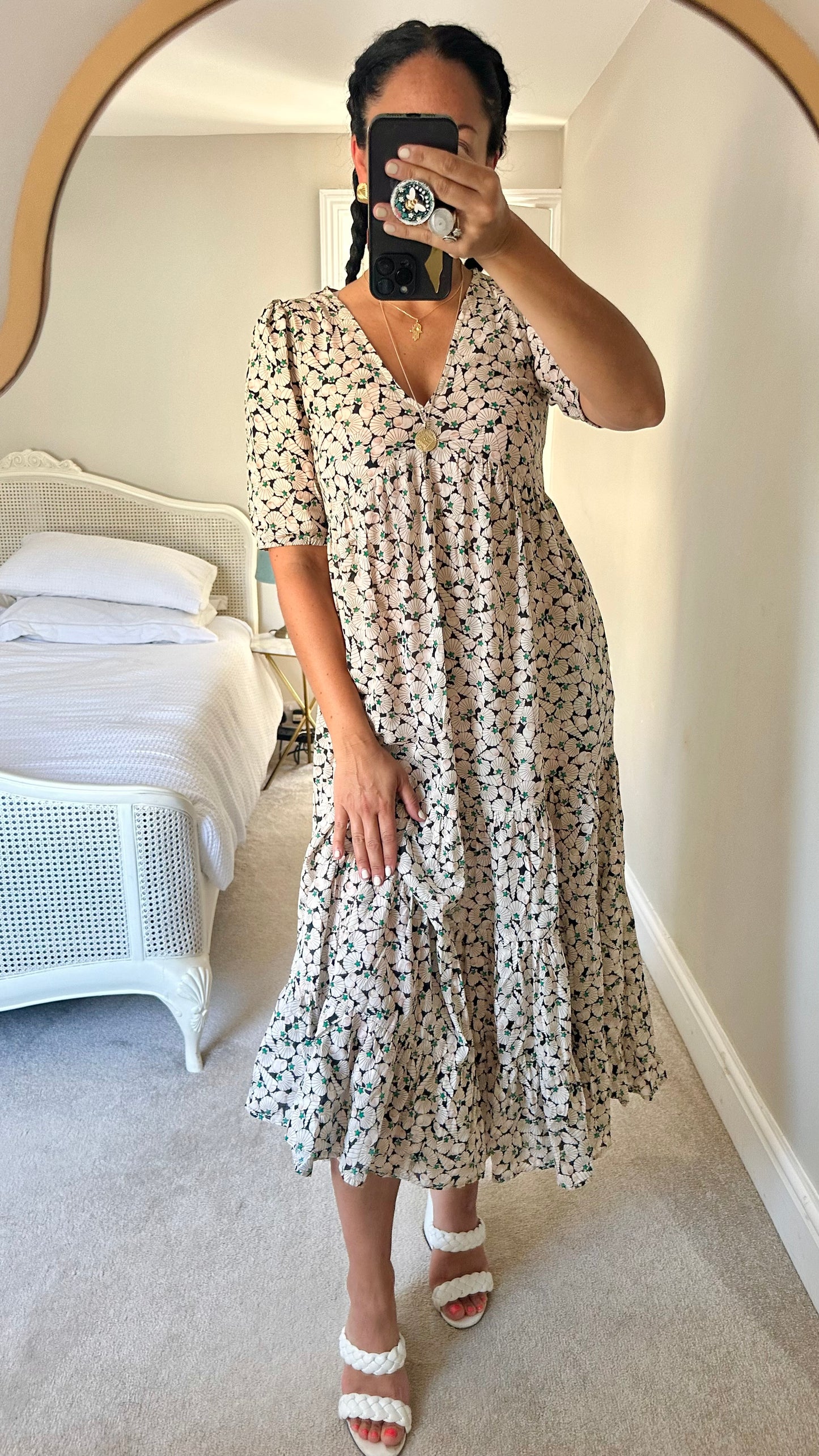 Hush shell seaside print maxi long cotton dress tiered extra small UK 6-8 vgc