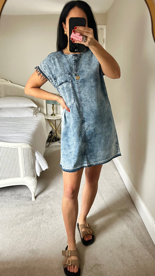 Bimba Y Lola blue denim casual mini dress medium UK 12 vgc