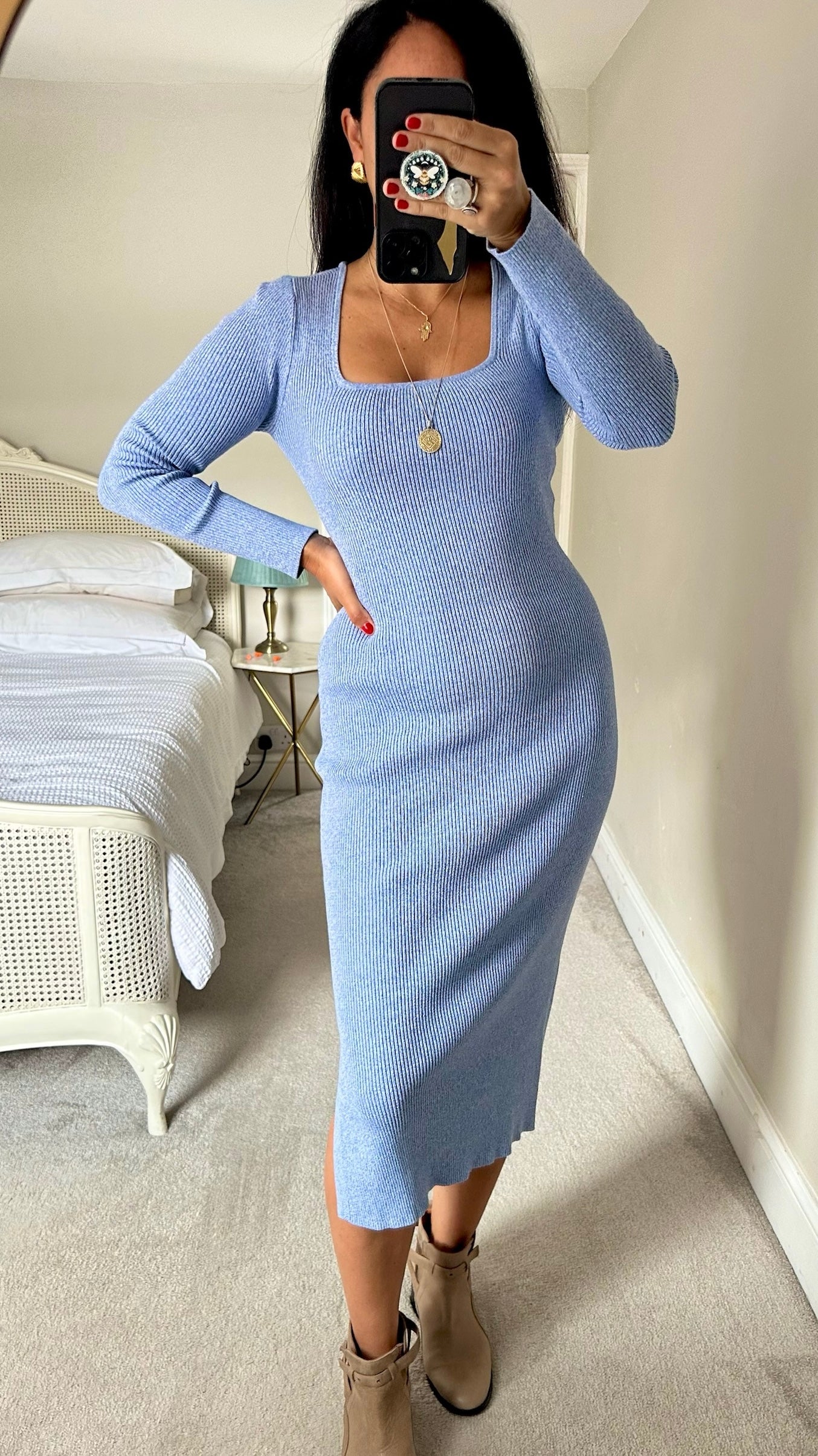 Nobody's child light blue knitted jumper dress large UK 12 vgc w25