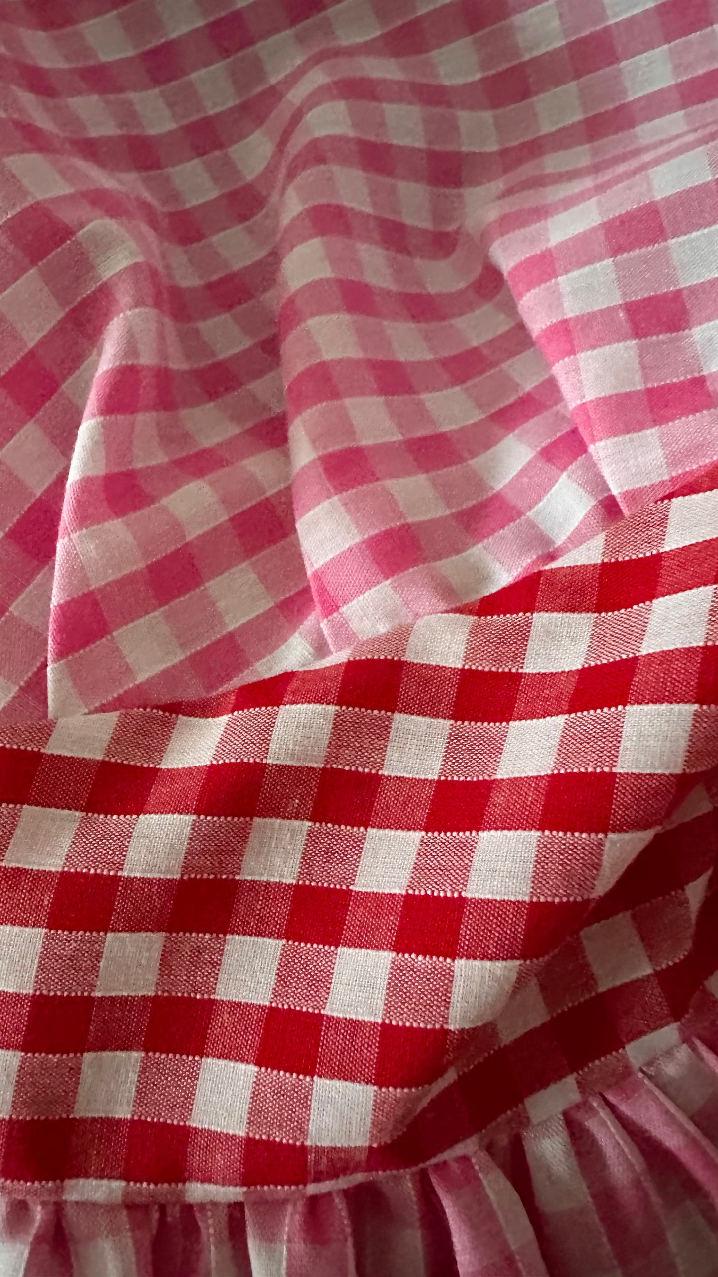 Molby the label red pink white gingham check midi dress small UK 8 vgc