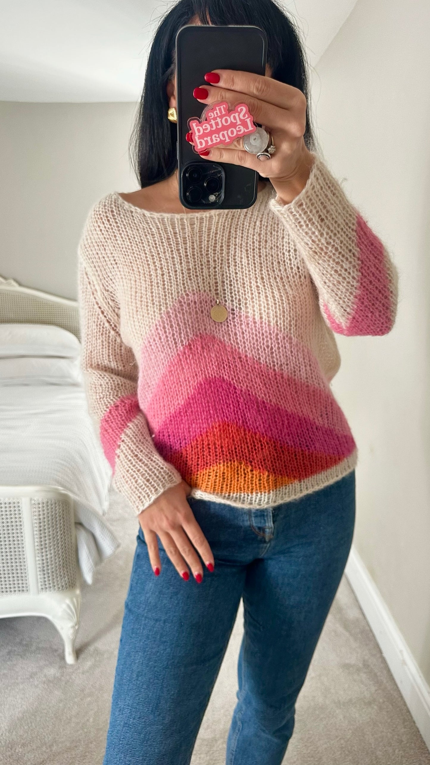 Jeff pink orange cream mohair wool blend designer knitted jumper UK 10 vgc XMS25