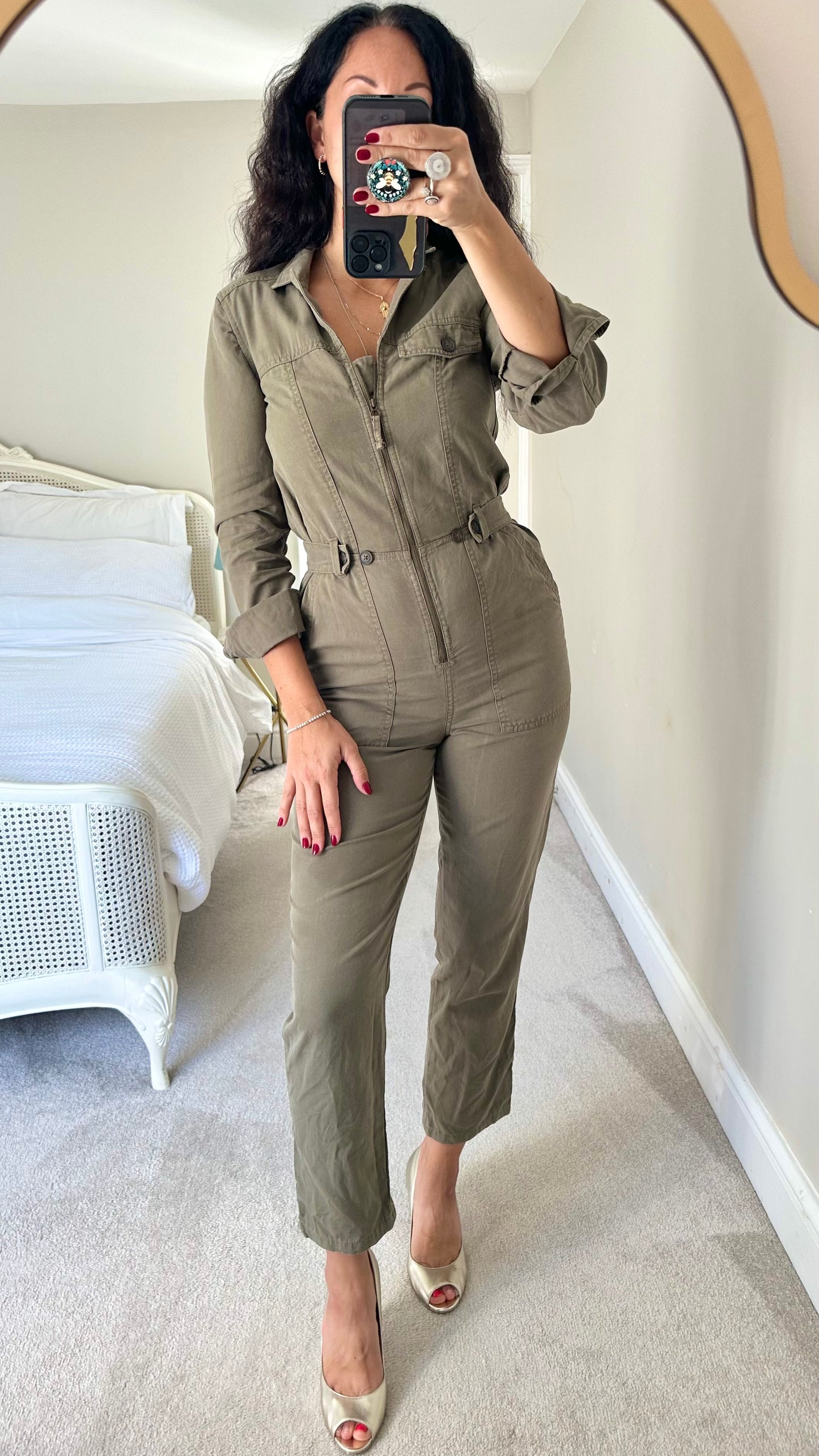 & other stories khaki green boiler suit jumpsuit small UK 8 vgc