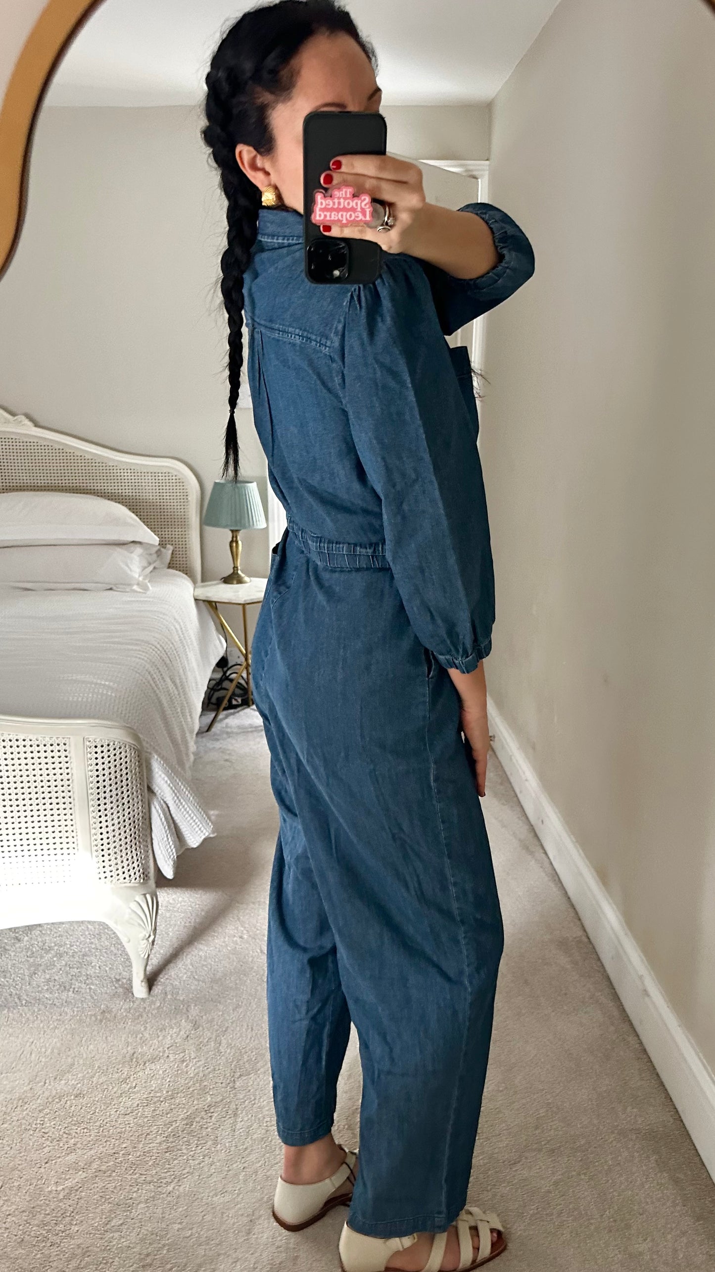 Oliver Bonas navy blue denim jeans jumpsuit playsuit boilersuit medium UK 12-14 vgc