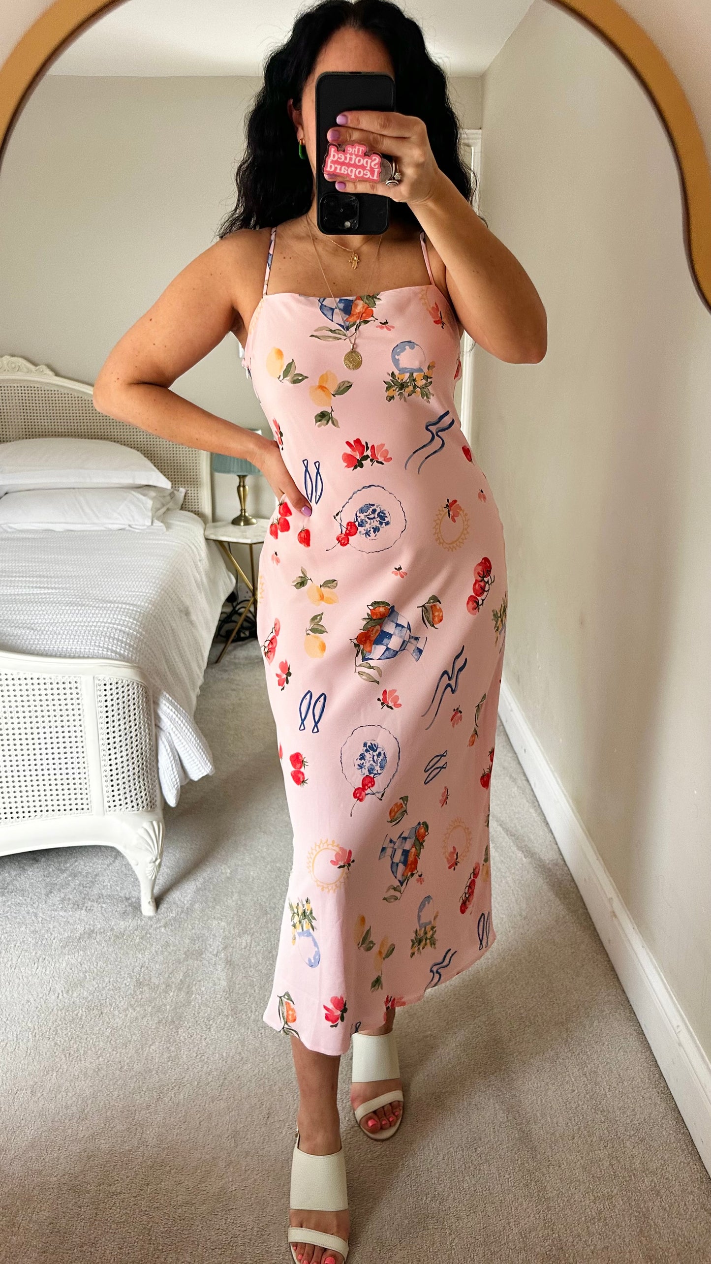 Abercrombie & Fitch pink rose fish print Italian midi long dress small UK 10 vgc holiday