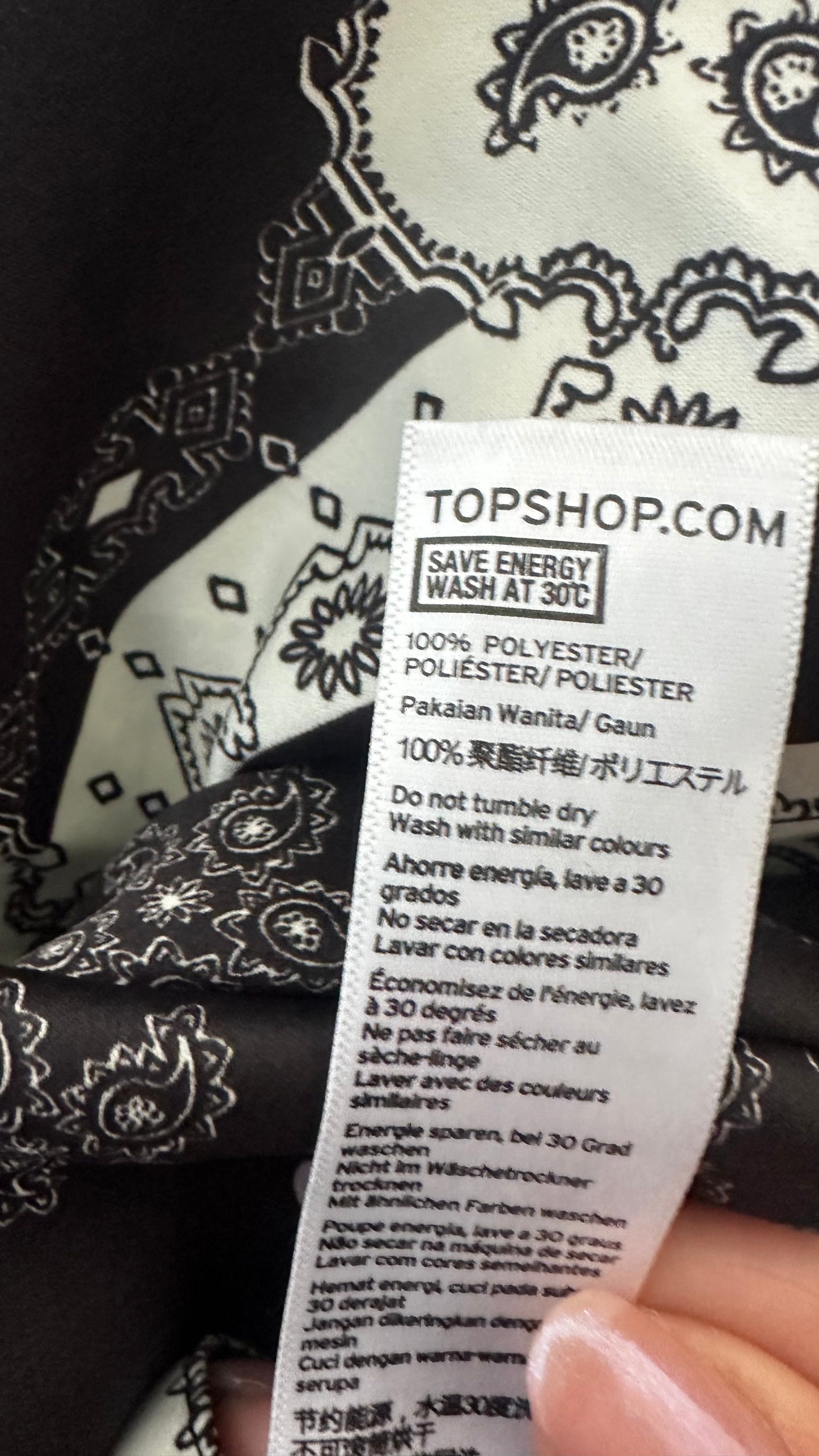 Topshop black white paisley slip dress medium UK 12 new bnwt