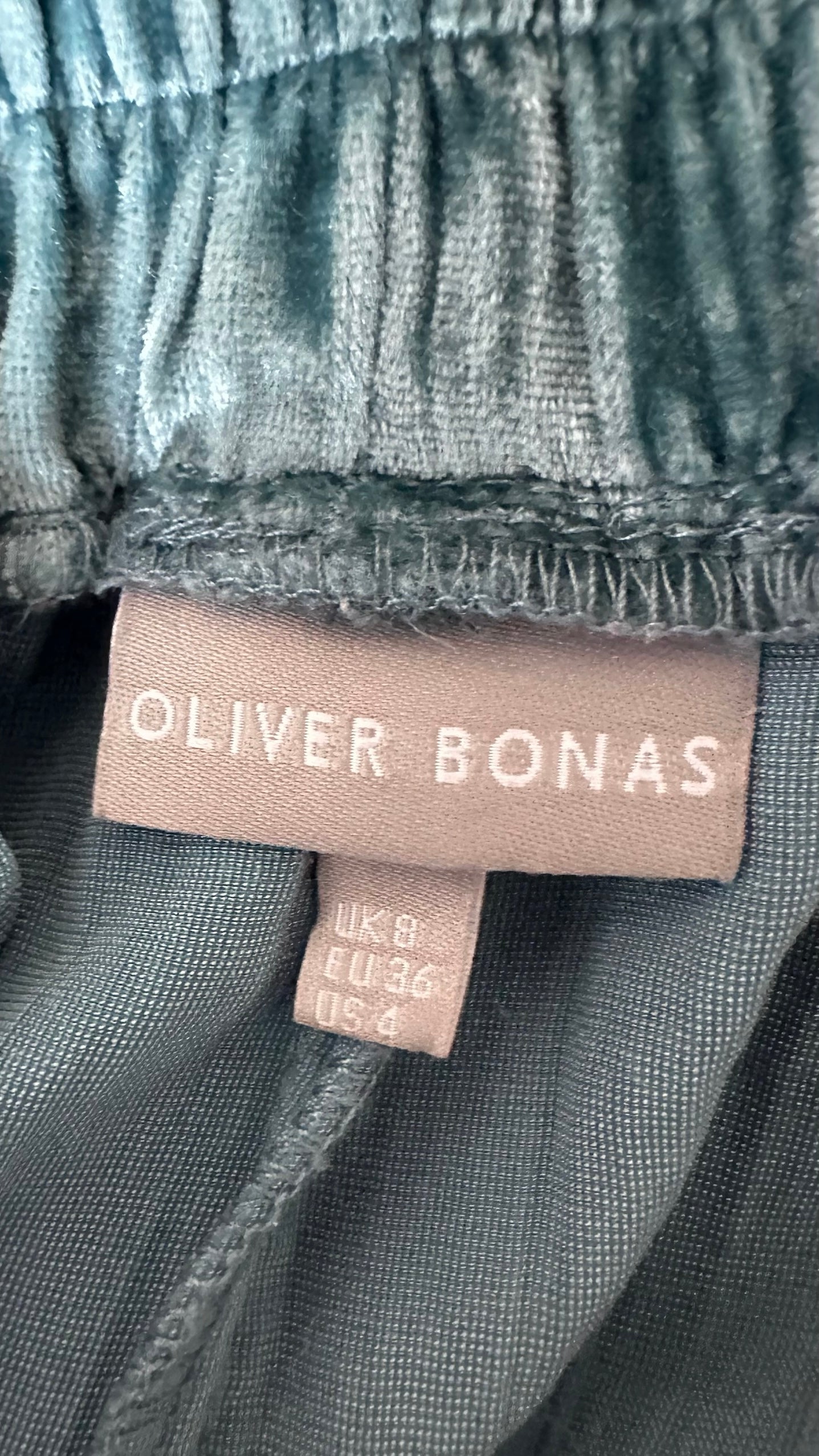 Oliver bonas teal turquoise velvet long line trousers Small S UK 8 excellent used condition