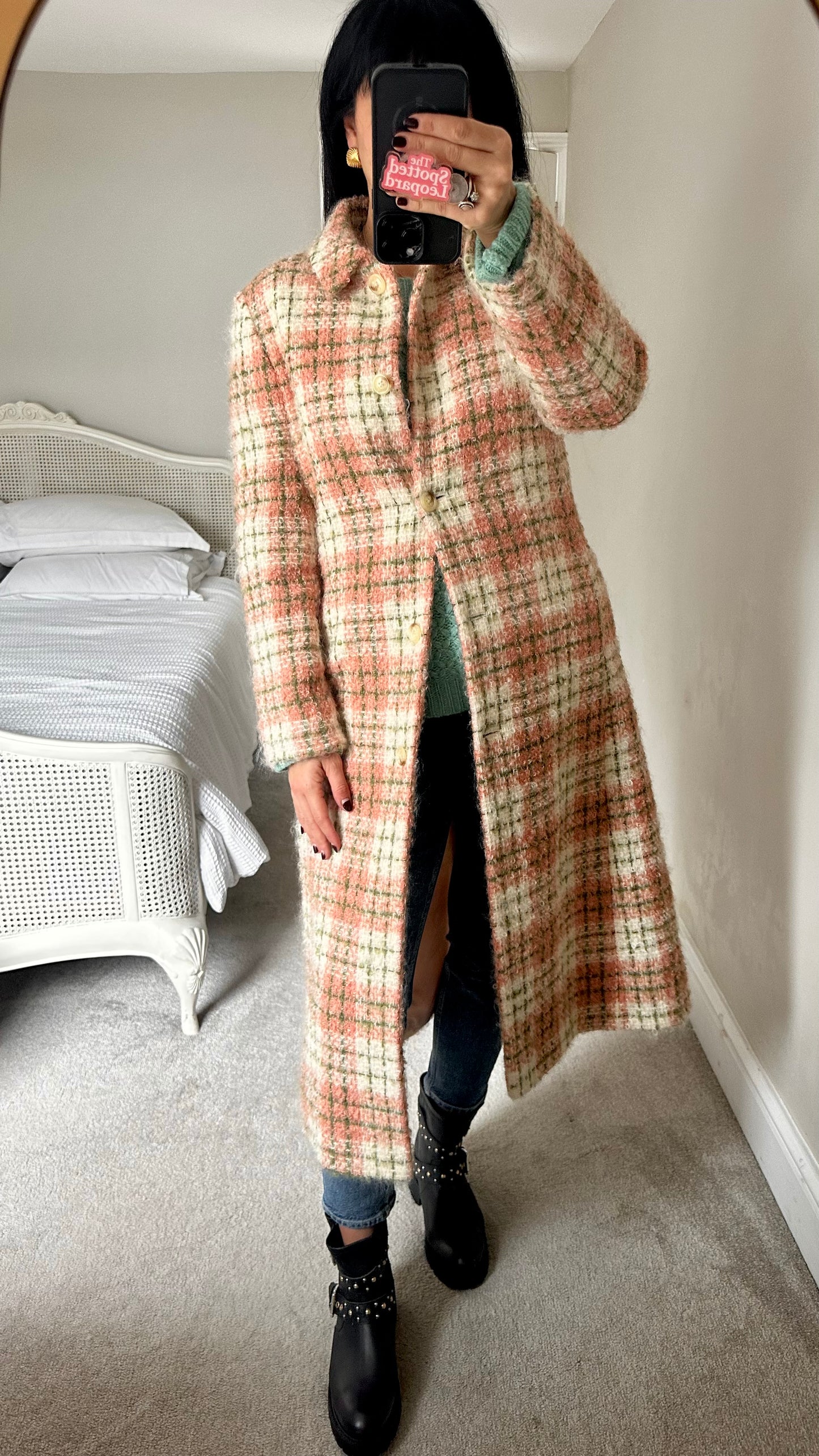 Boden pink green mohair wool blend coat jacket large UK 12-14 new