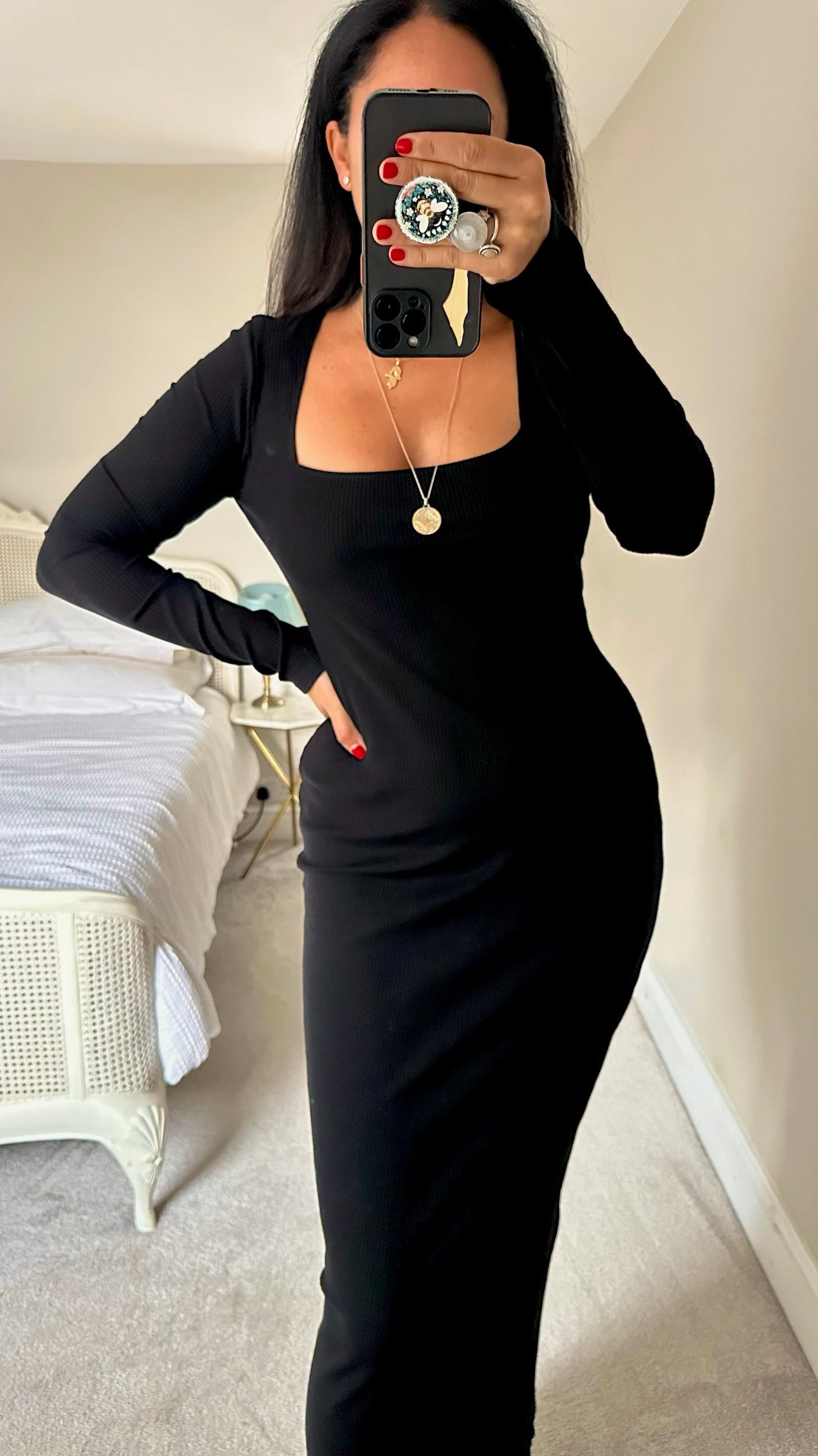 Reformation black ribbed maxi knitted dress large UK 12-14 vgc w25
