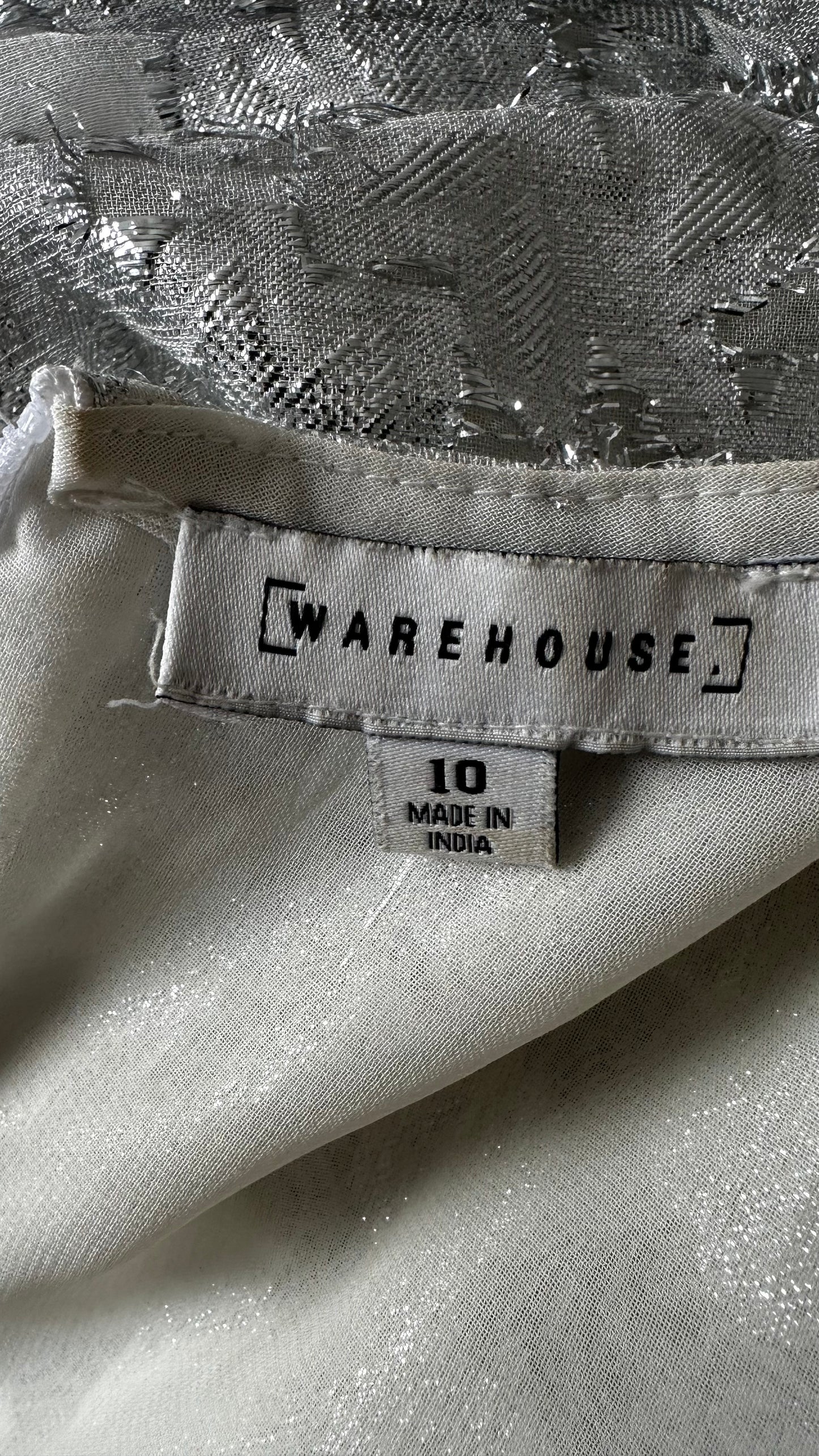 Warehouse silver metallic maxi long dress small UK 10 vgc even wedding