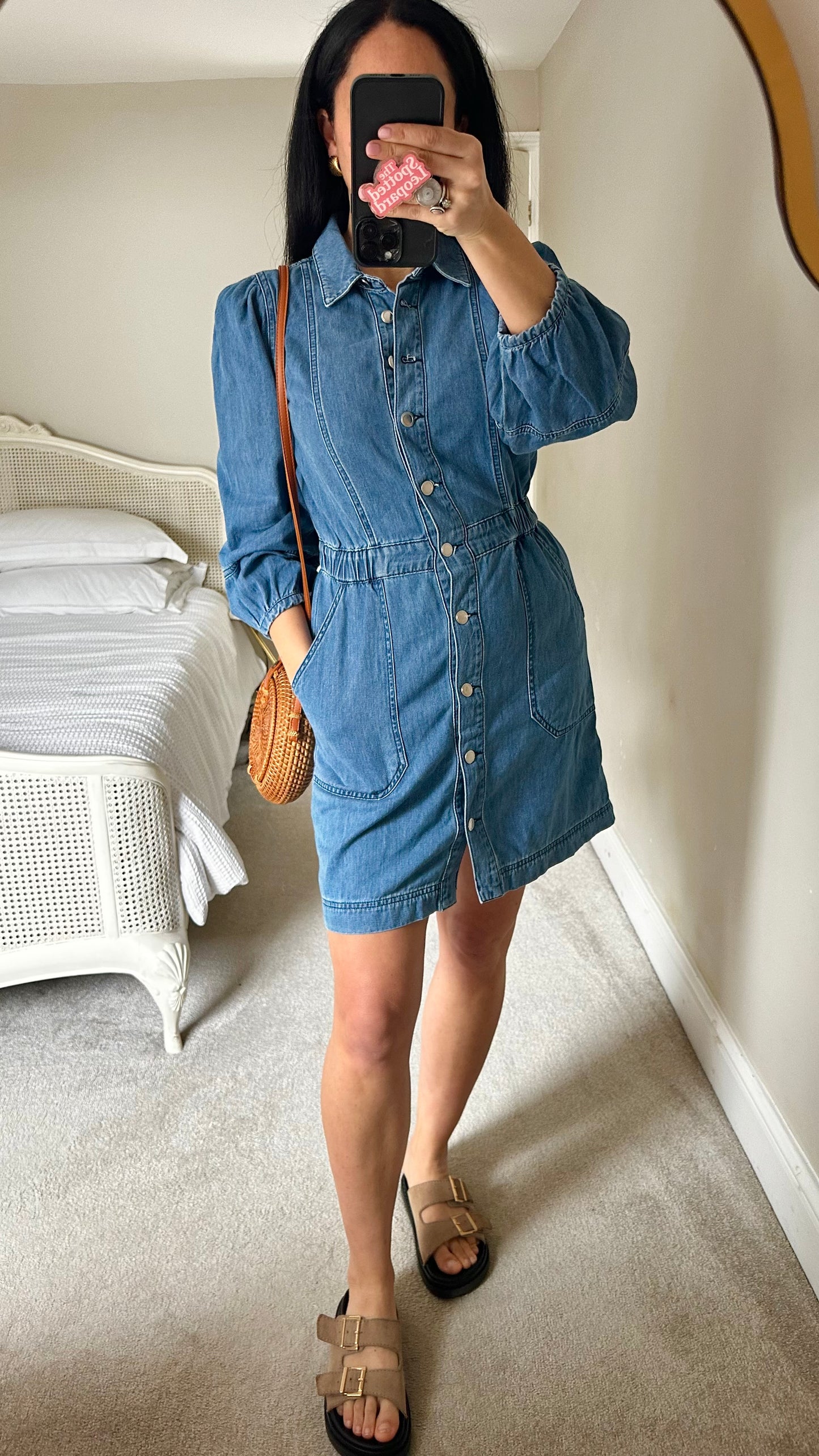 Oliver Bonas blue denim jeans button up shirt dress casual small UK 10 vgc