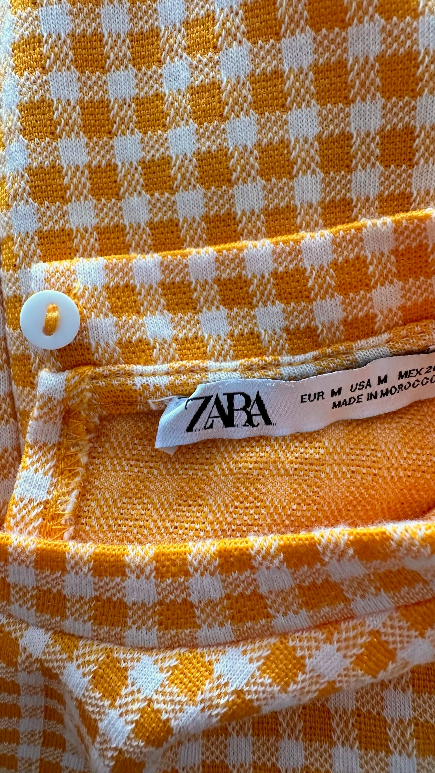 Zara yellow orange gingham T-shirt bodycon midi dress medium M UK 12