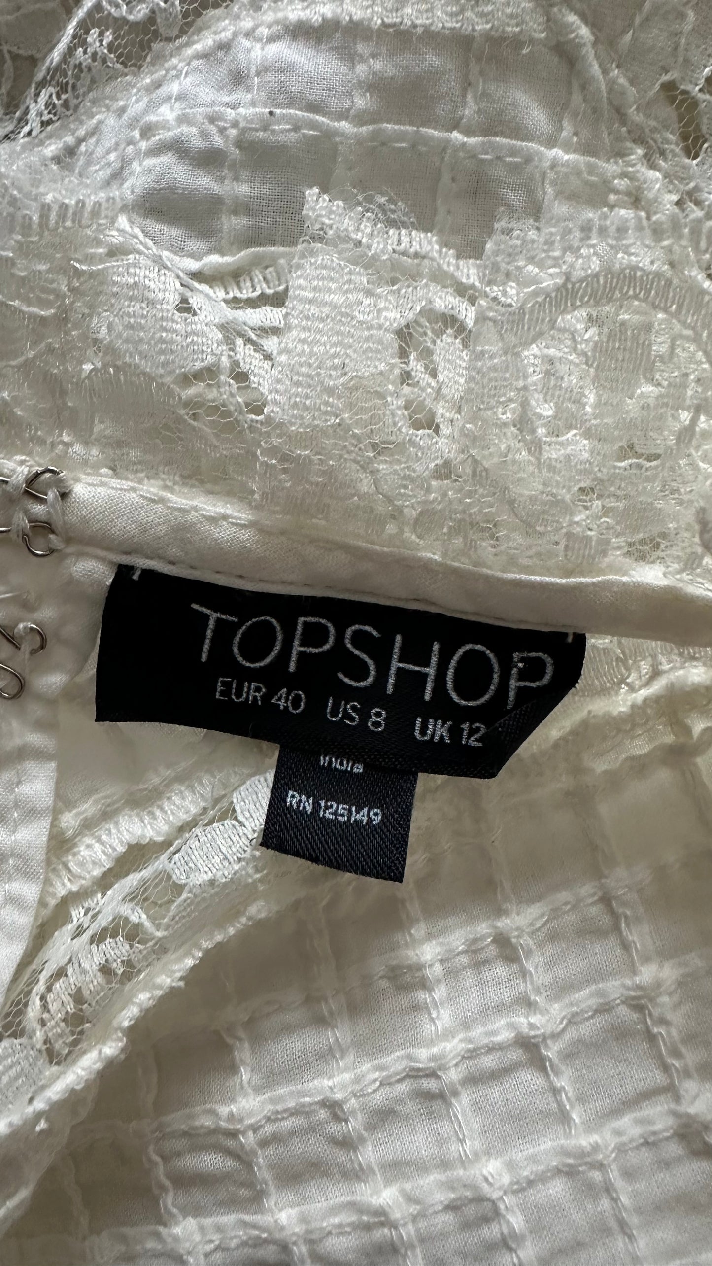 Topshop cream white lace shirt blouse top medium UK 10-12 vgc