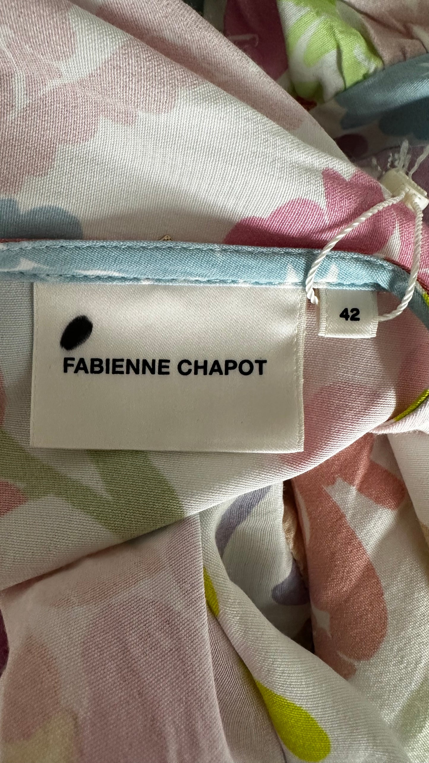 Fabienne Chapot blue yellow floral event wedding guest dress medium large UK 14-16 vgc