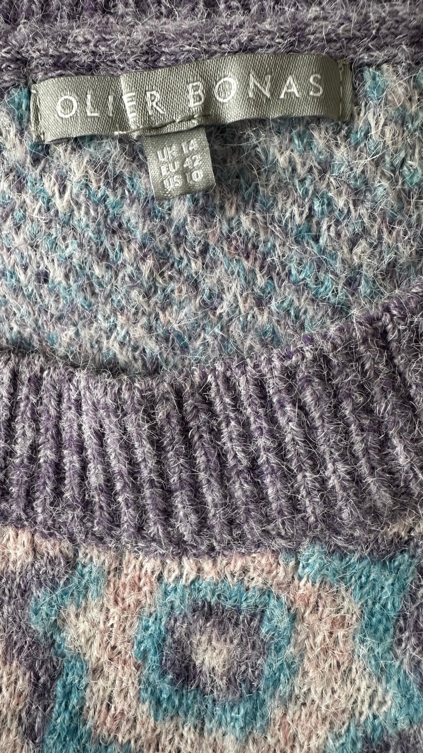 Oliver bonas lilac blue abstract floral printed knitted jumper extra large XL UK 14