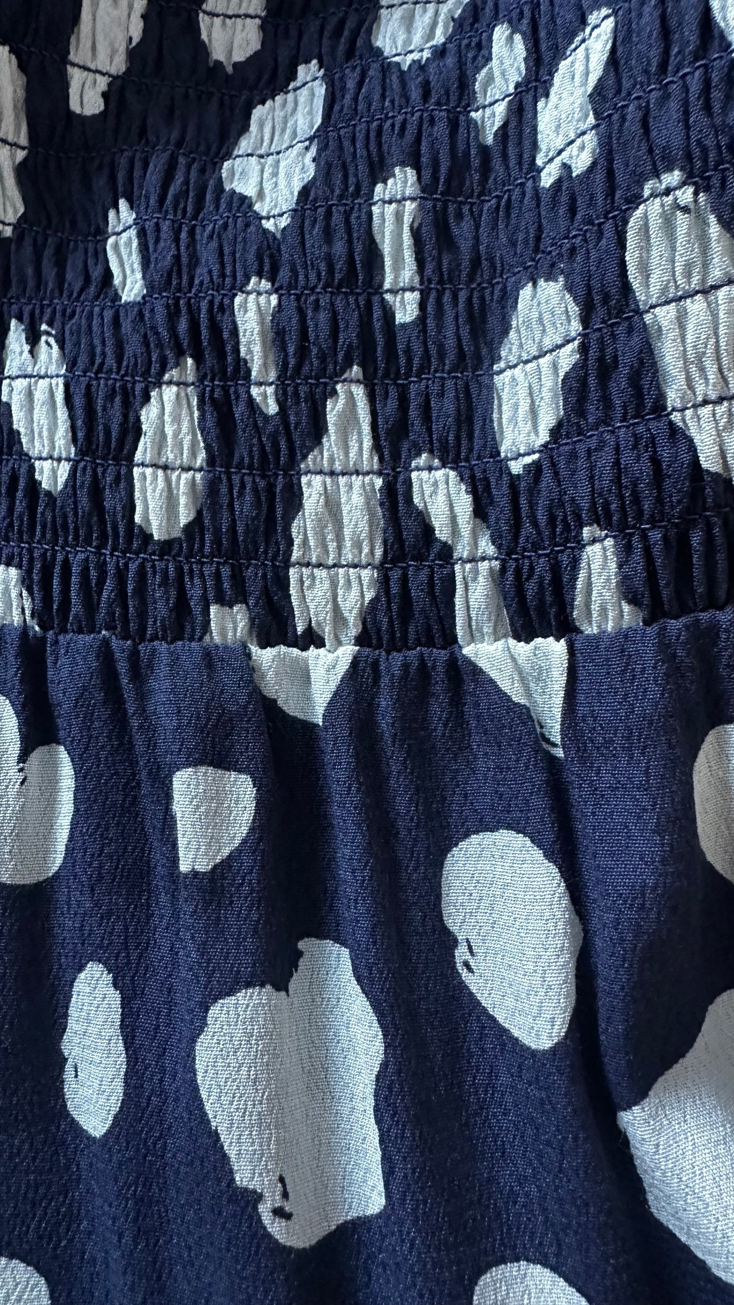 KITRI navy blue polka dot shirred bust midi event dress medium UK 12 vgc