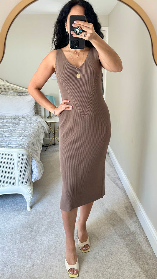 Selected Femme @ Anthropologie beige brown tan knitted midi dress large XL UK 14 new bnwt
