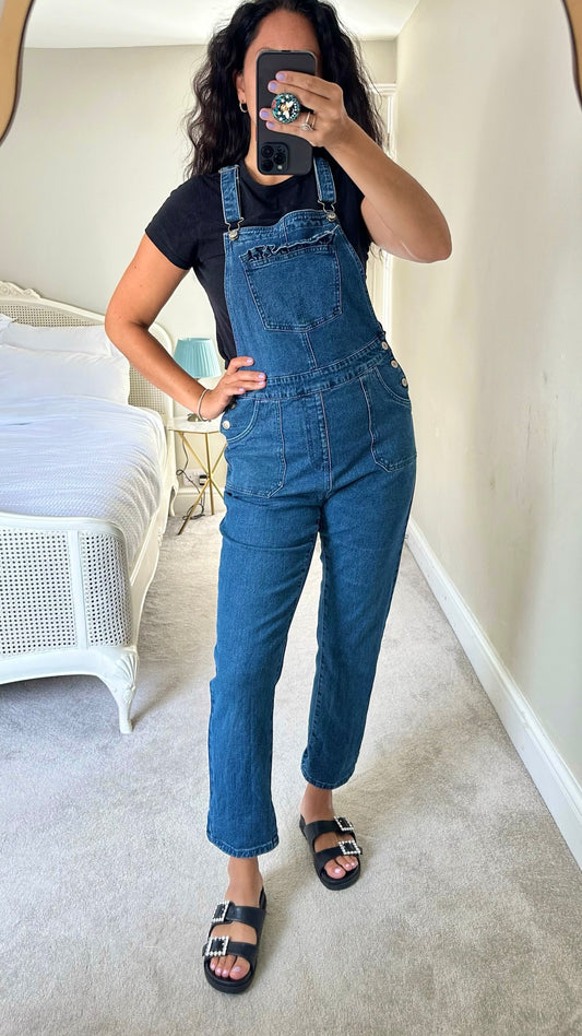 Oliver Bonas blue jeans jumpsuit denim dungarees small S UK 8 vgc