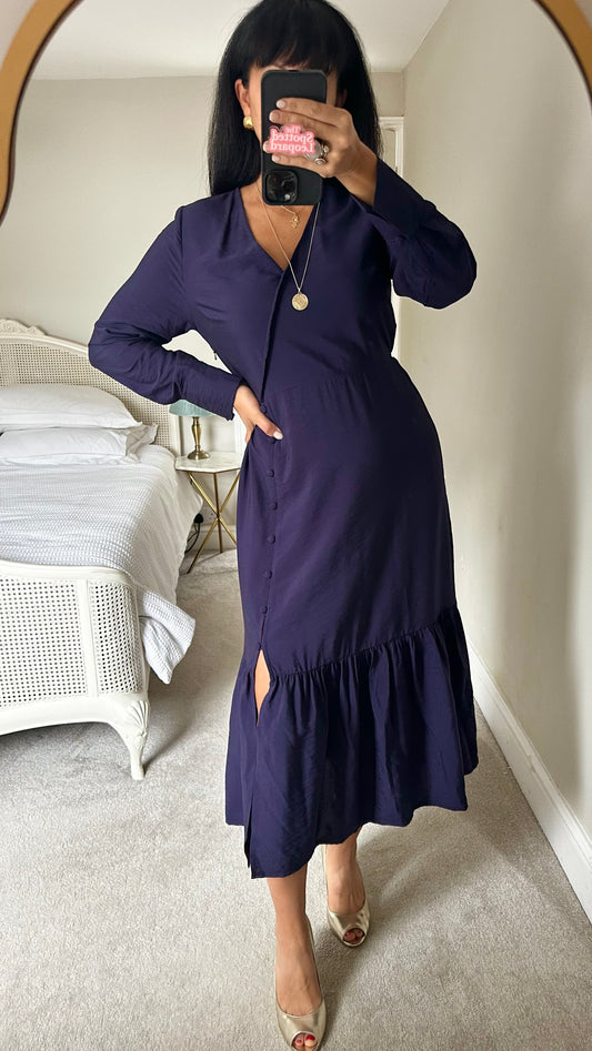 Nobody’s Child navy blue indigo midi side split bnwt new UK 10 medium