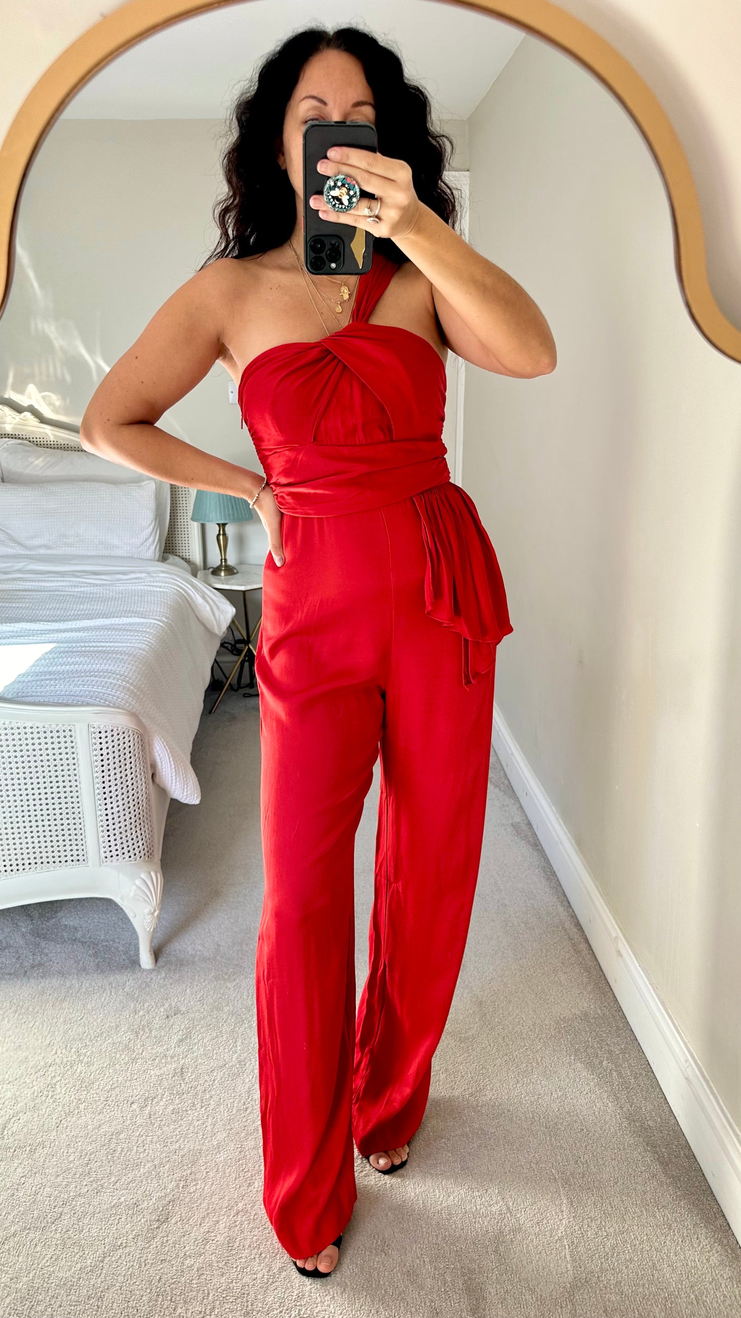 Mango Christmas red one shoulder jumpsuit Playsuit UK 10 medium vgc