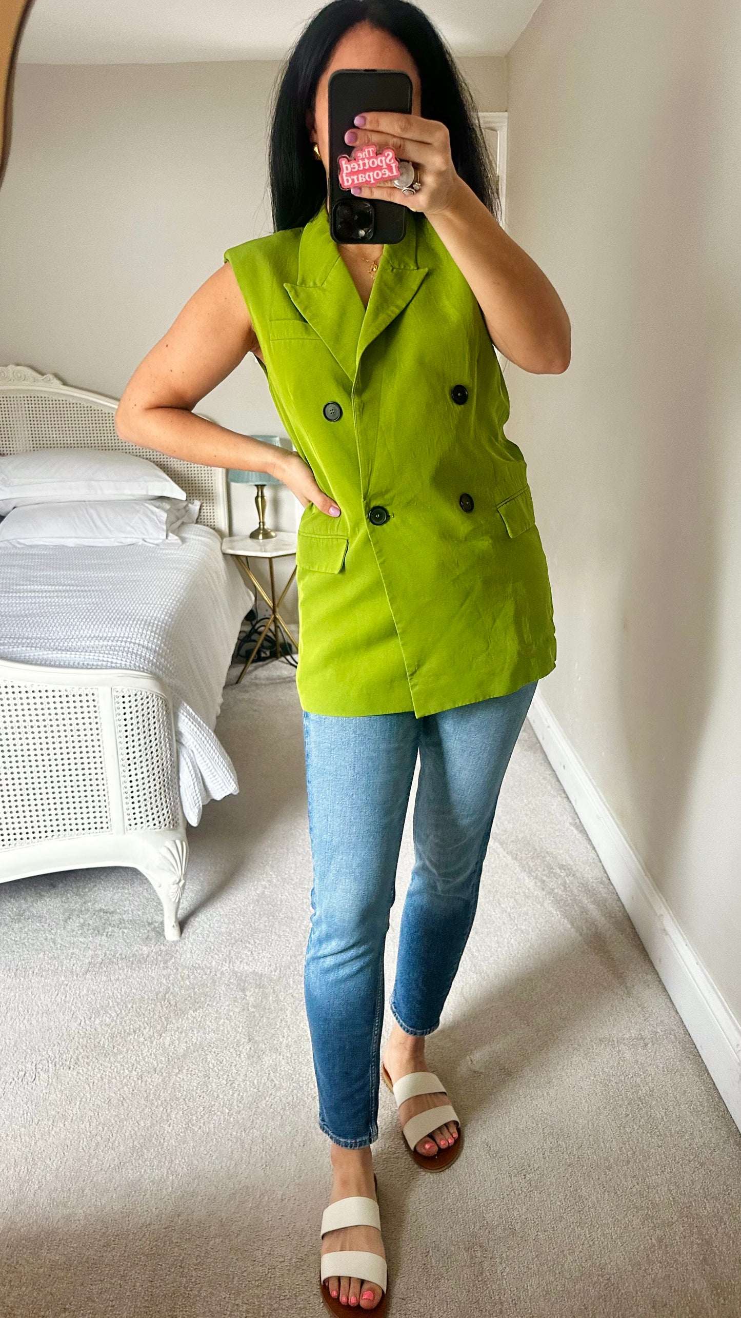 Zara pea green waistcoat top blazer small UK 8-10 vgc