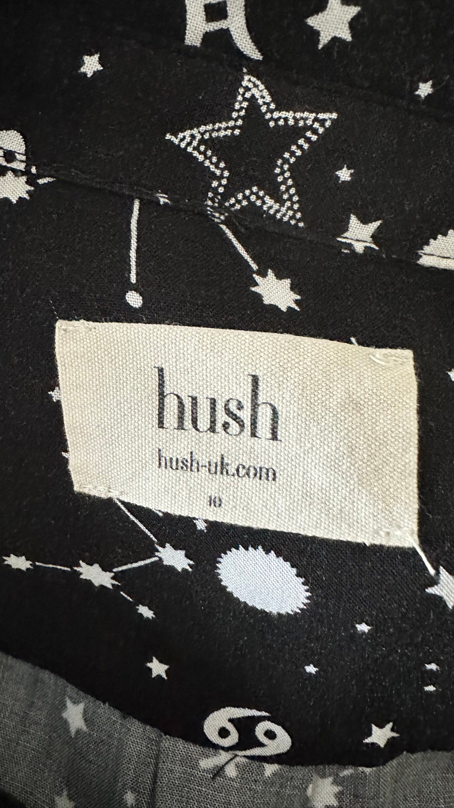 HUSH black zodiac leo Aries horoscope print dress maxi medium UK 10