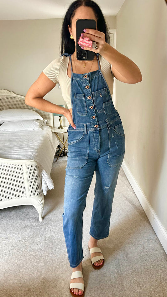 Pilcro @ Anthropologie blue denim jeans dungarees trousers UK 10 small vgc jumpsuit
