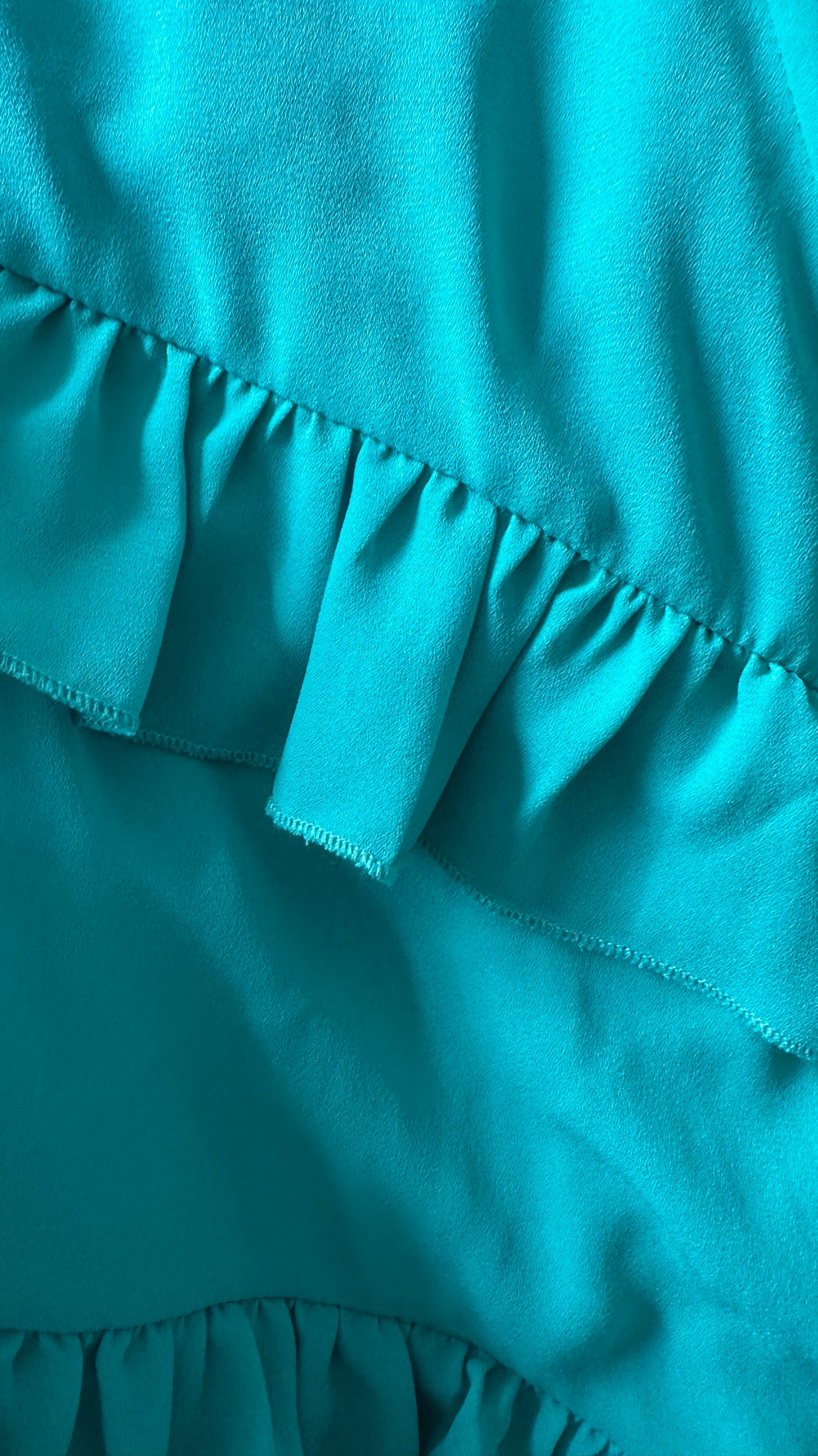 Pretty Lavish turquoise green frill maxi long event dress small UK 10 vgc